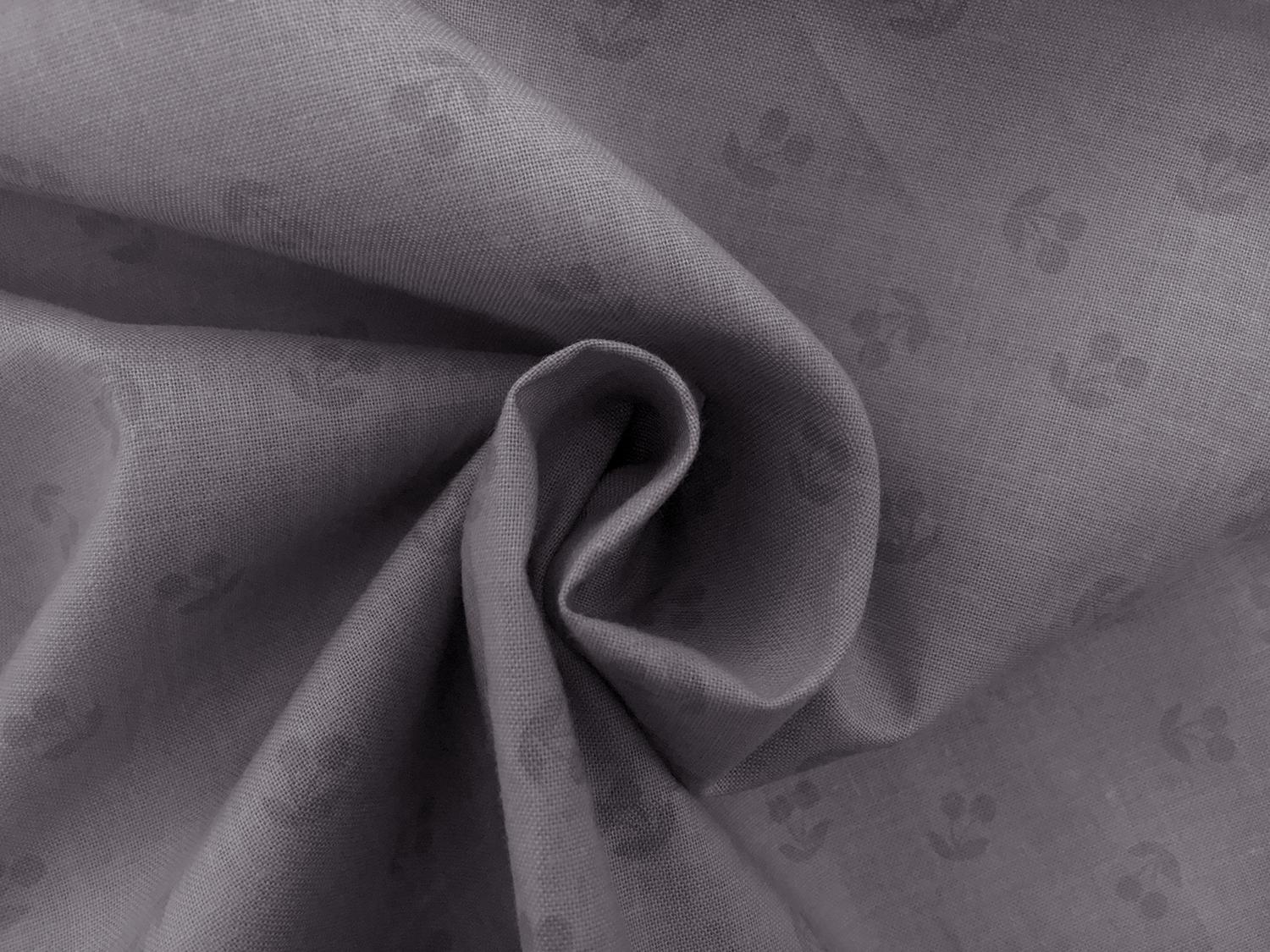 Cotton Broadcloth Cherries Print in Grey 1
