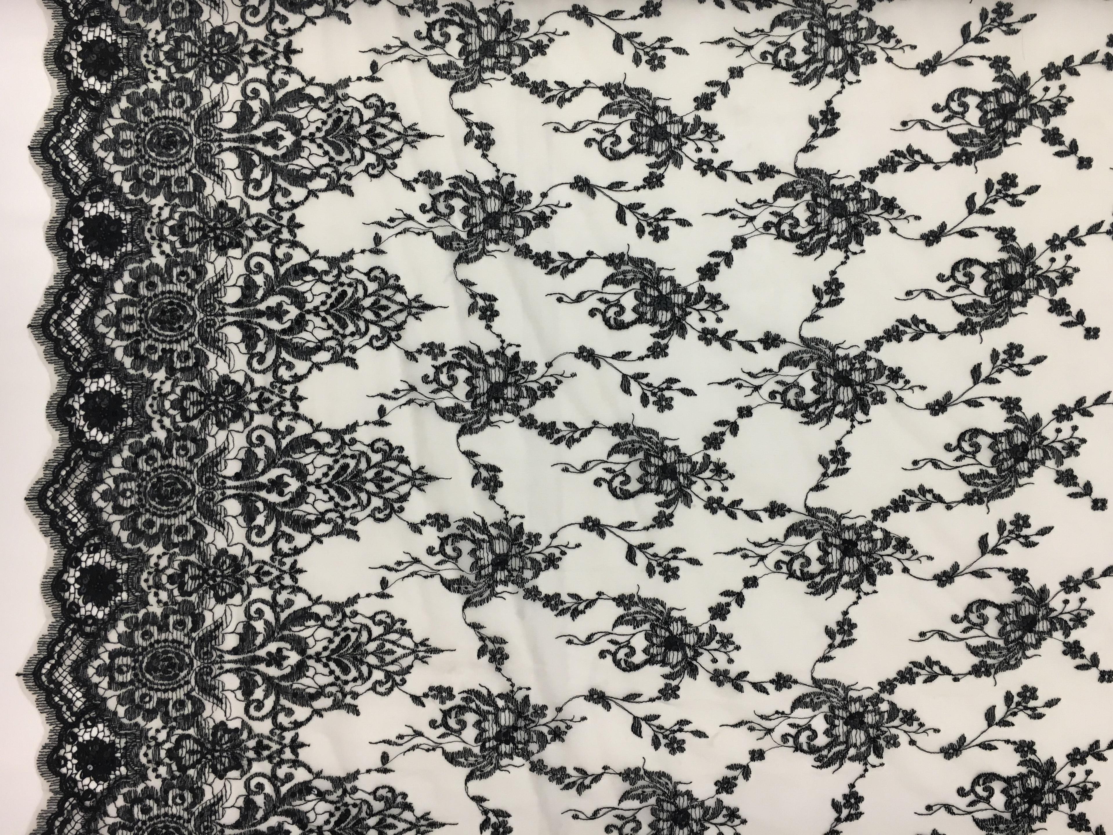 REDUCED Tulle with Embroidered and Sequined Borders0