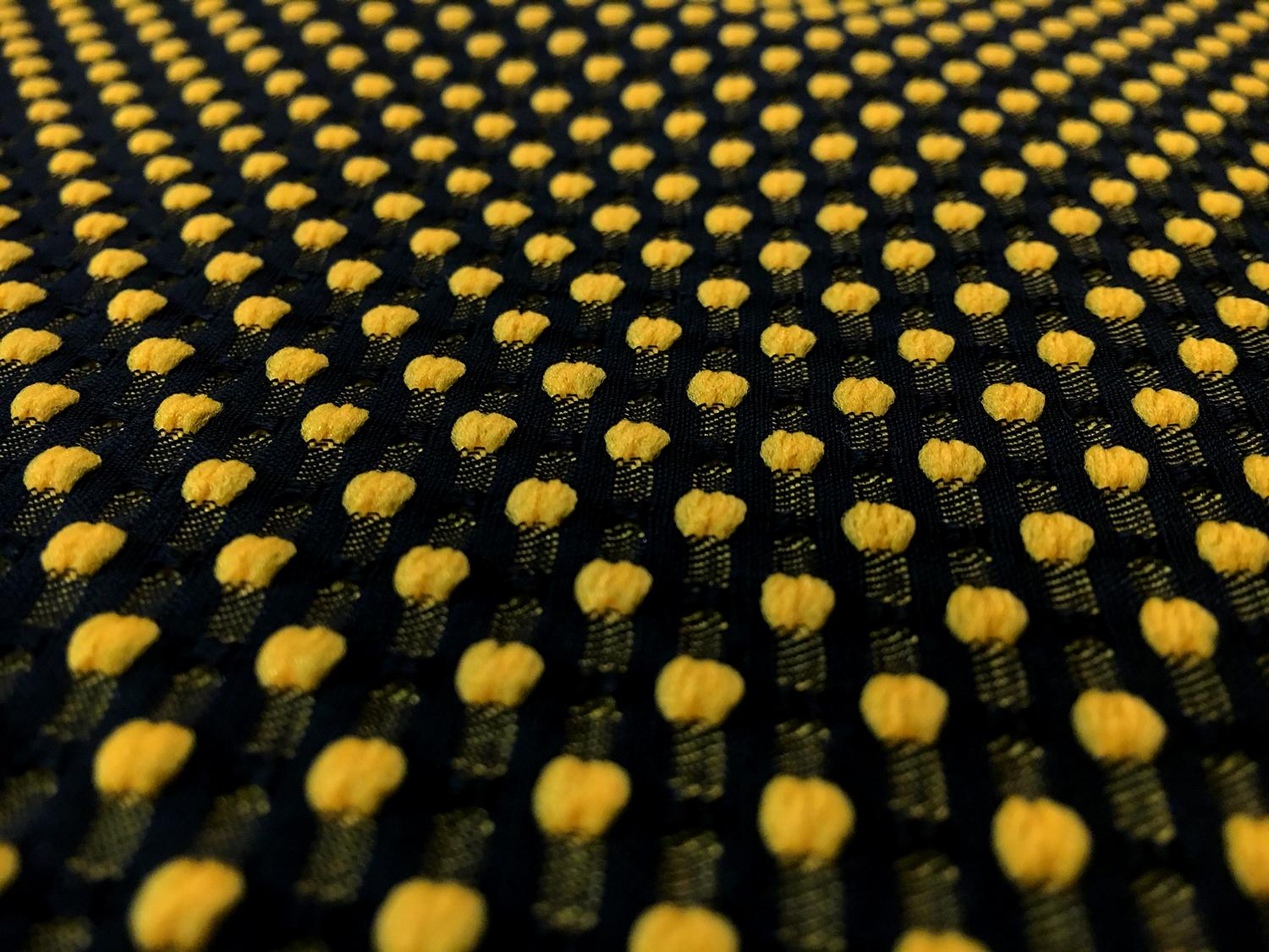 Polyester Swiss Dot Brocade with Yellow Dots