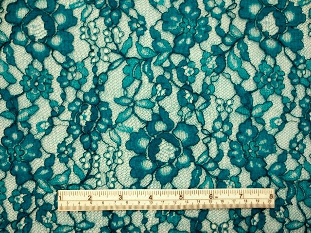 Peacock blue floral Stretch French Chantilly Lace