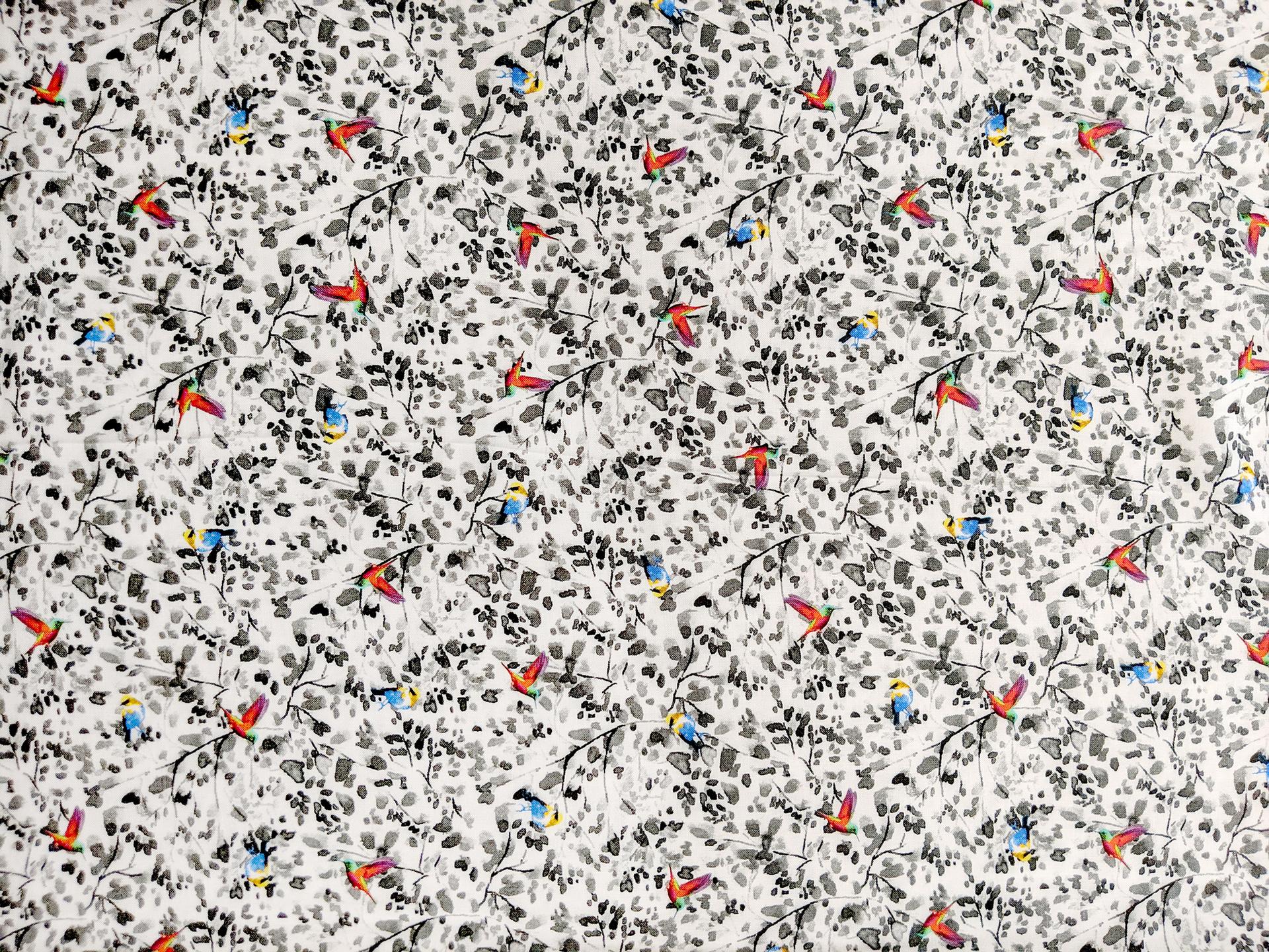 Viscose Print with Small Florals and Birds