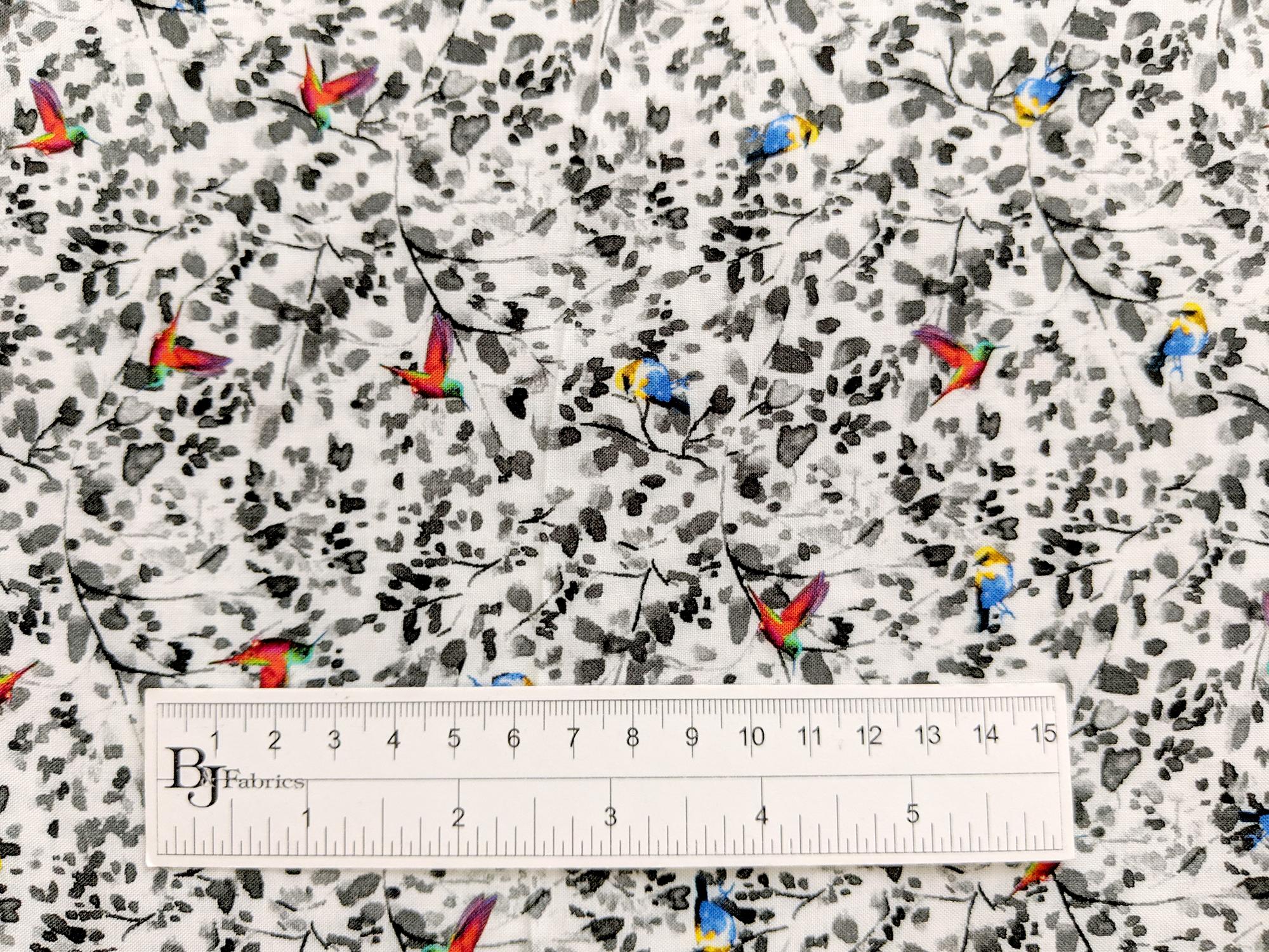 Viscose Print with Small Florals and Birds