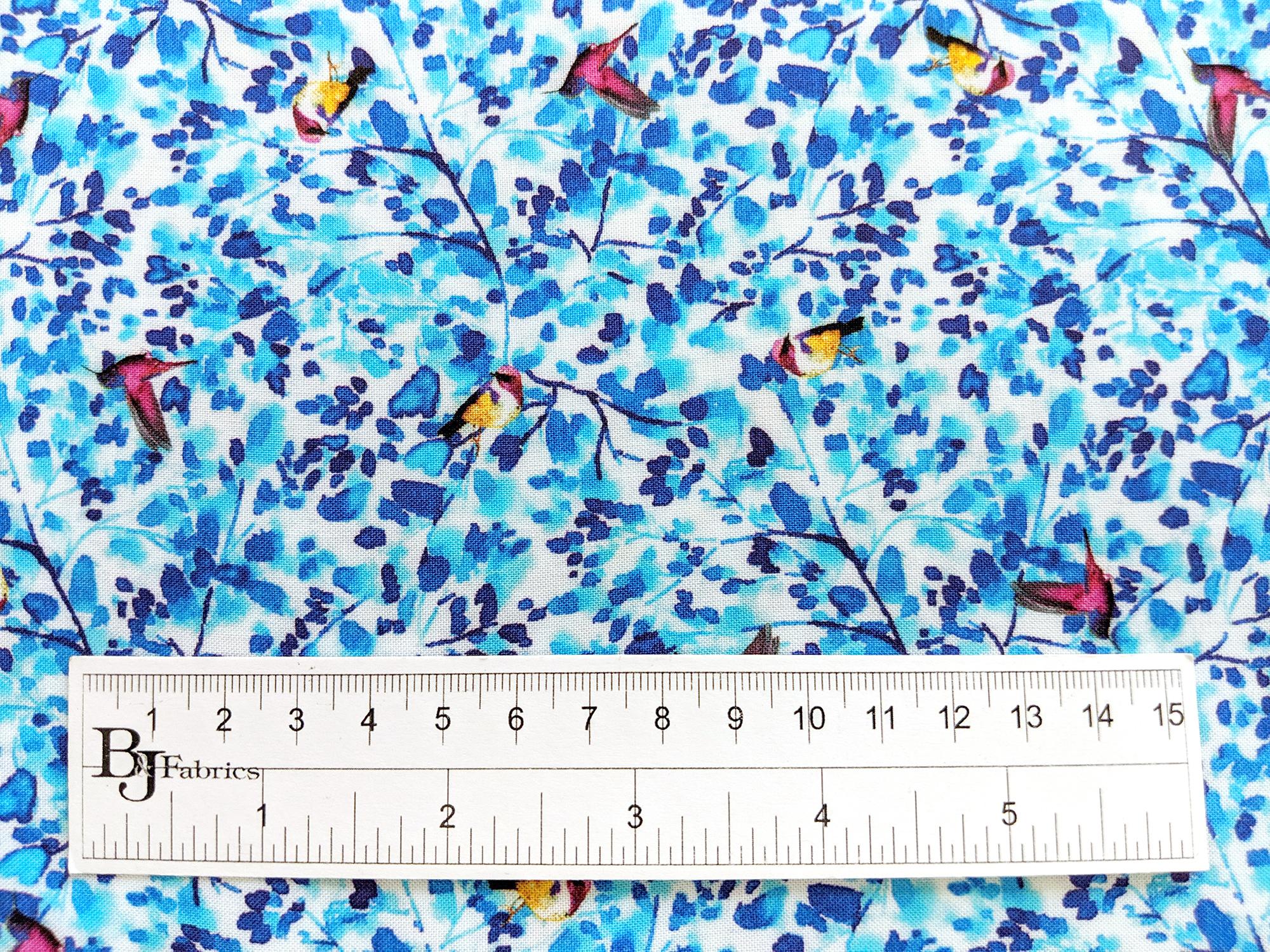 Viscose Print with Small Florals and Birds