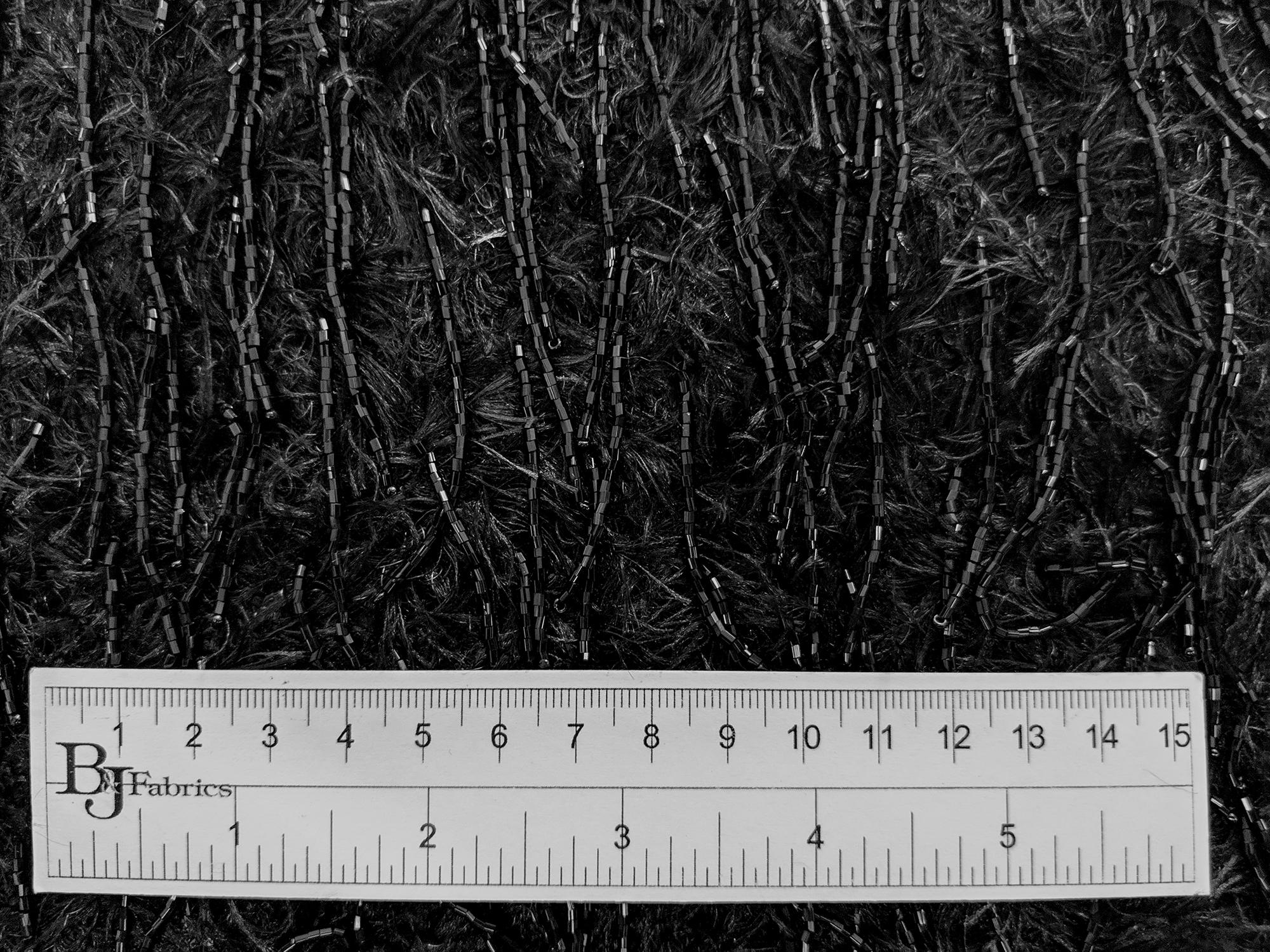 Novelty Bugle Bead Fringe Eyelash on Tulle in Black