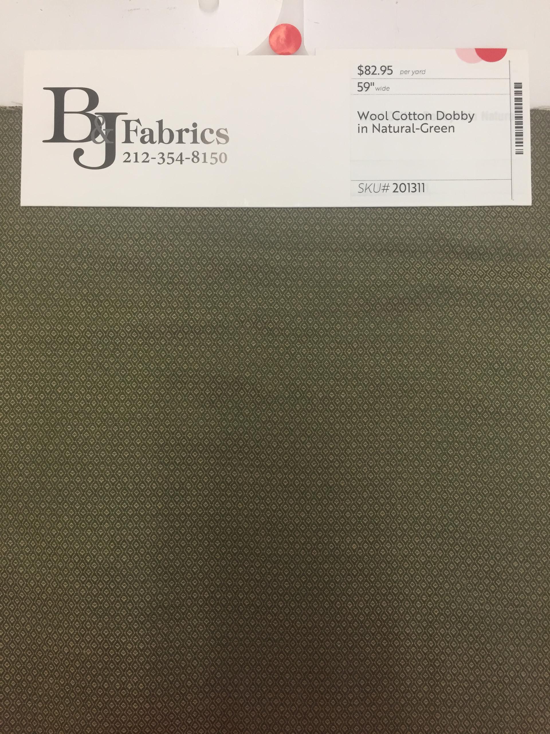 Wool Cotton Dobby in Natural-Green