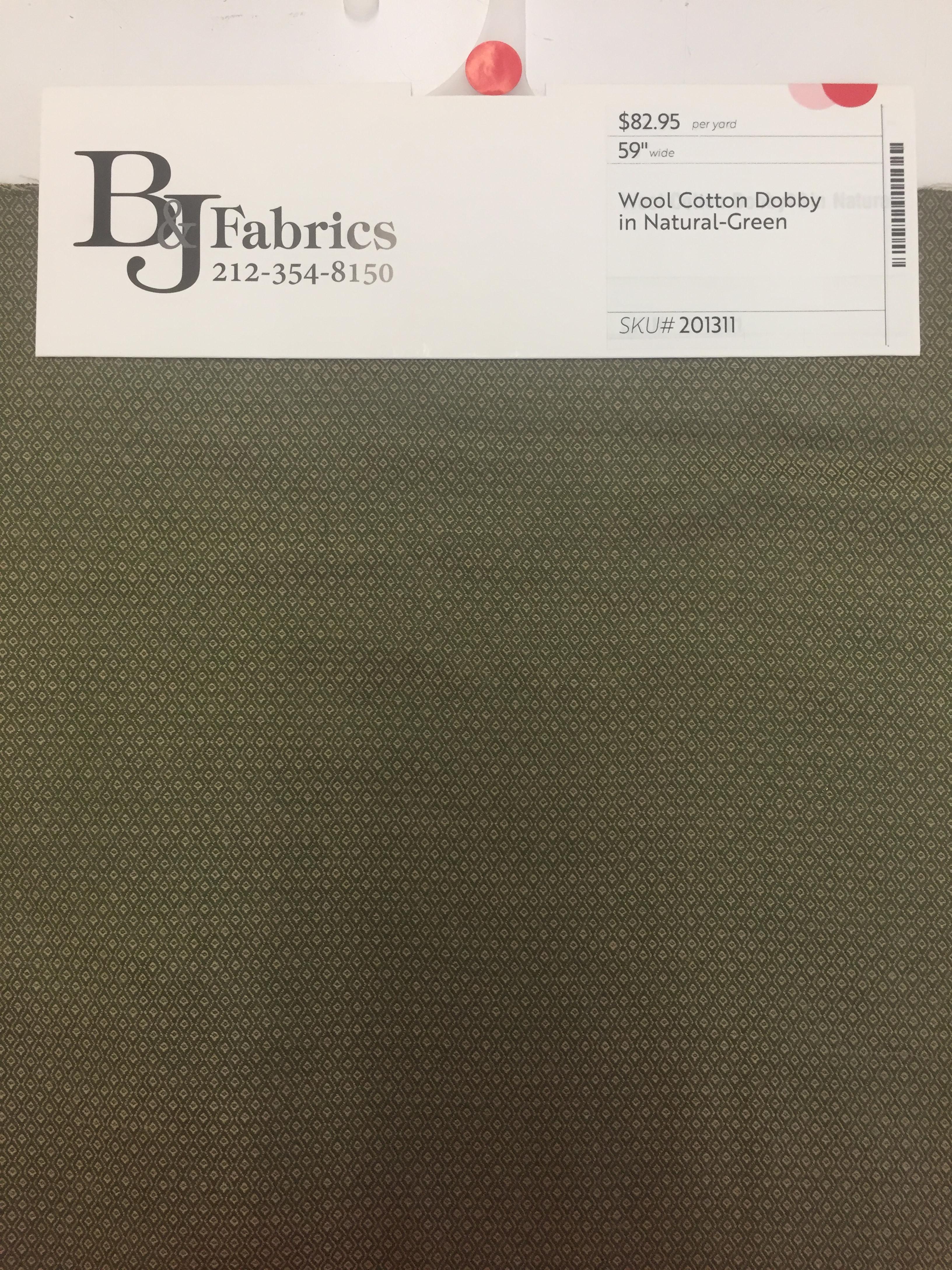 Wool Cotton Dobby in Natural-Green