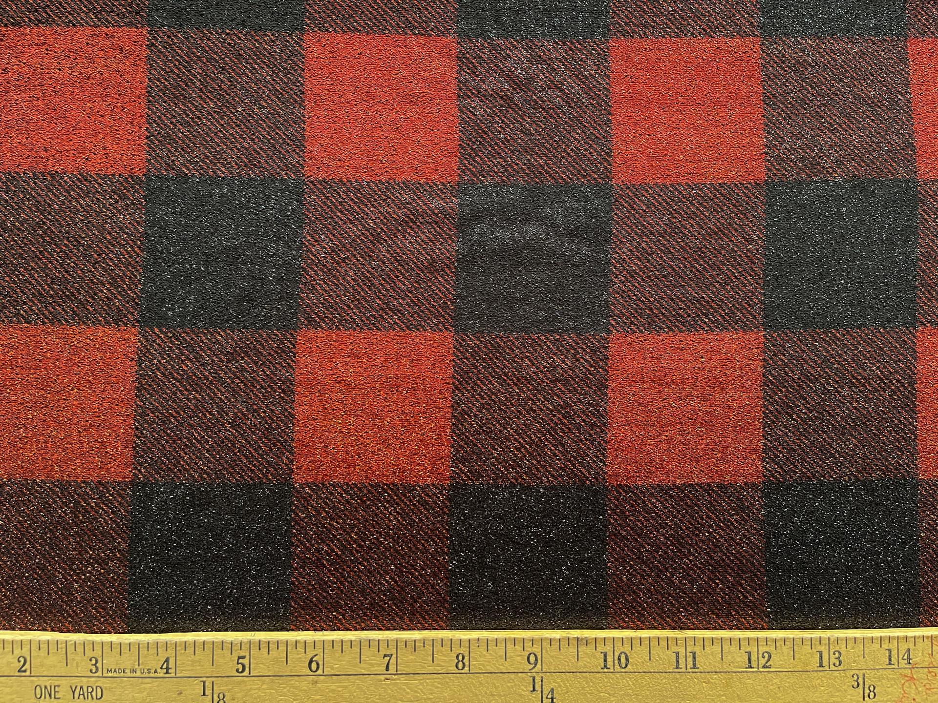 Silk Lurex with oxblood plaid print