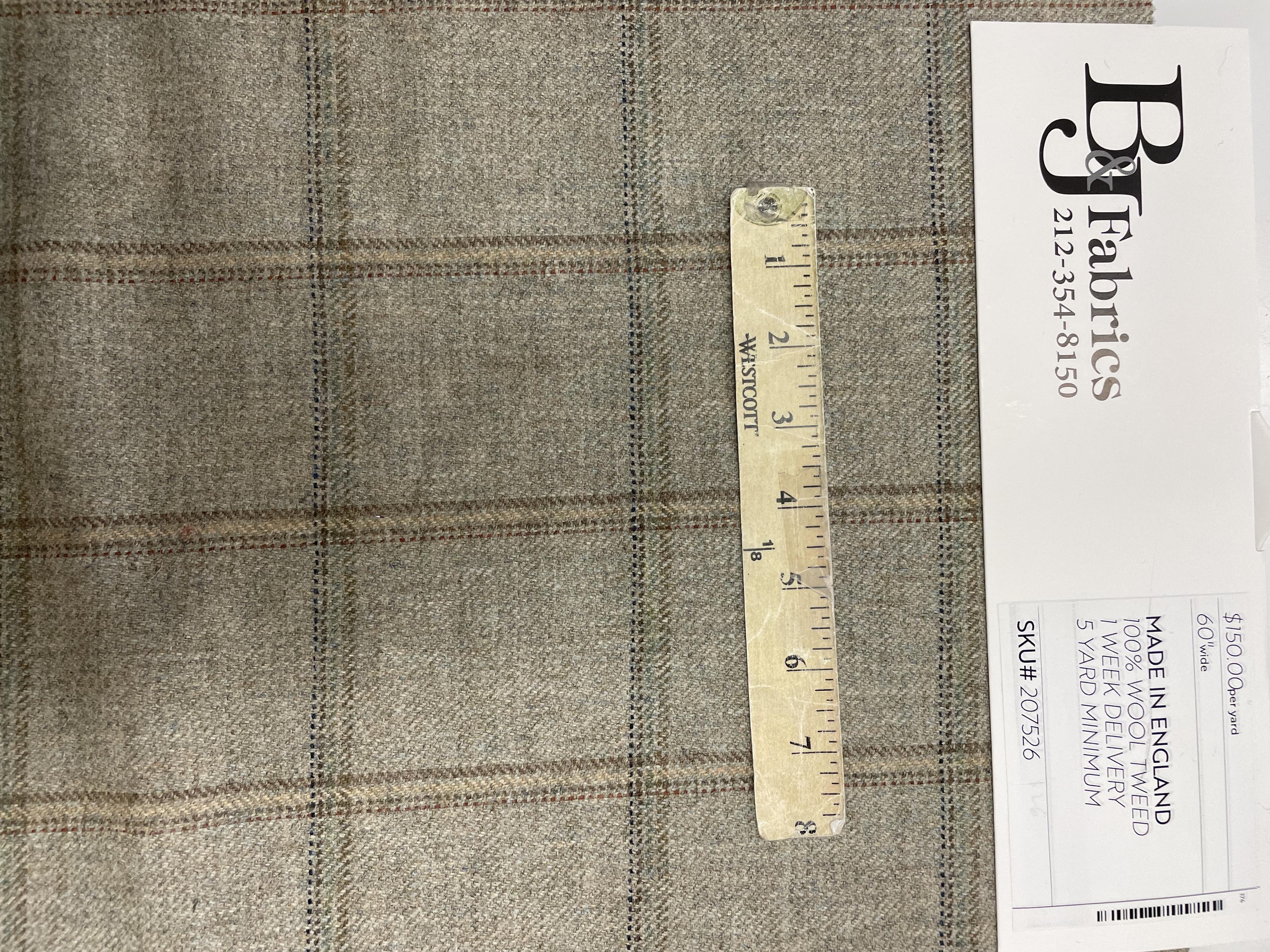 Made in England 100% Wool Tweed in Beige Window Pane