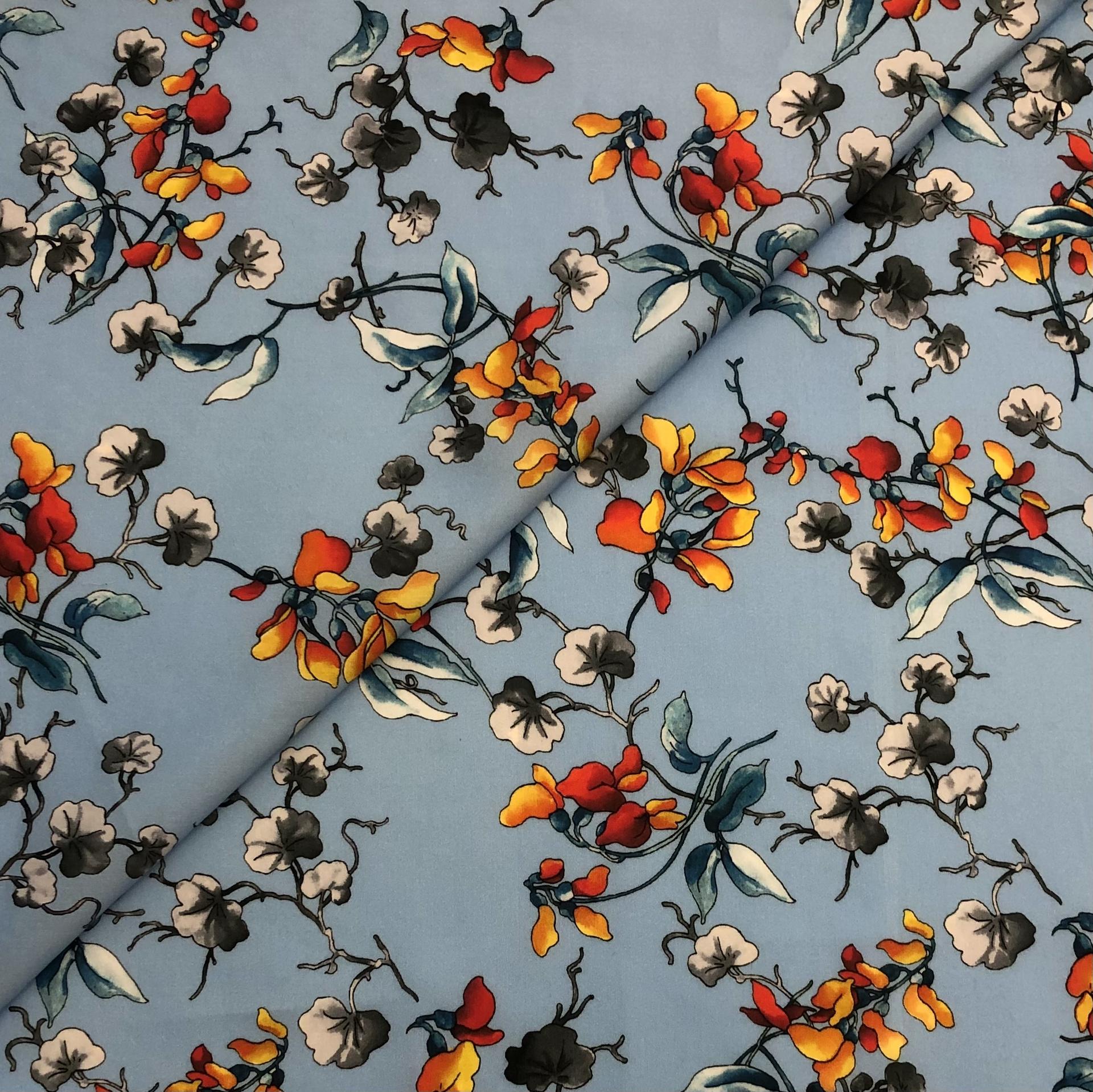 Italian Cotton Sateen Lawn Floral in Blue
