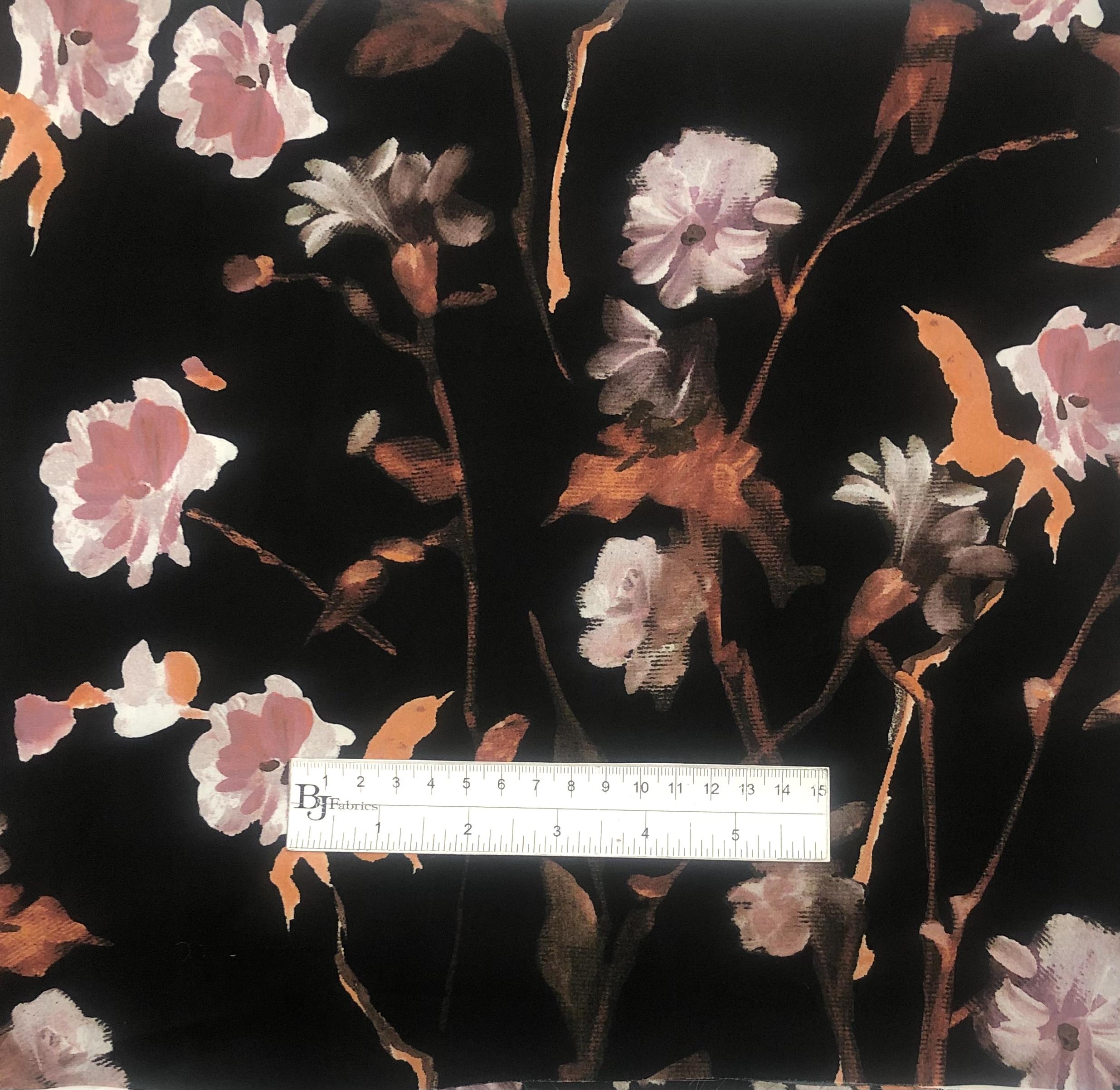 Polyester Charmeuse Floral Print in Maroon