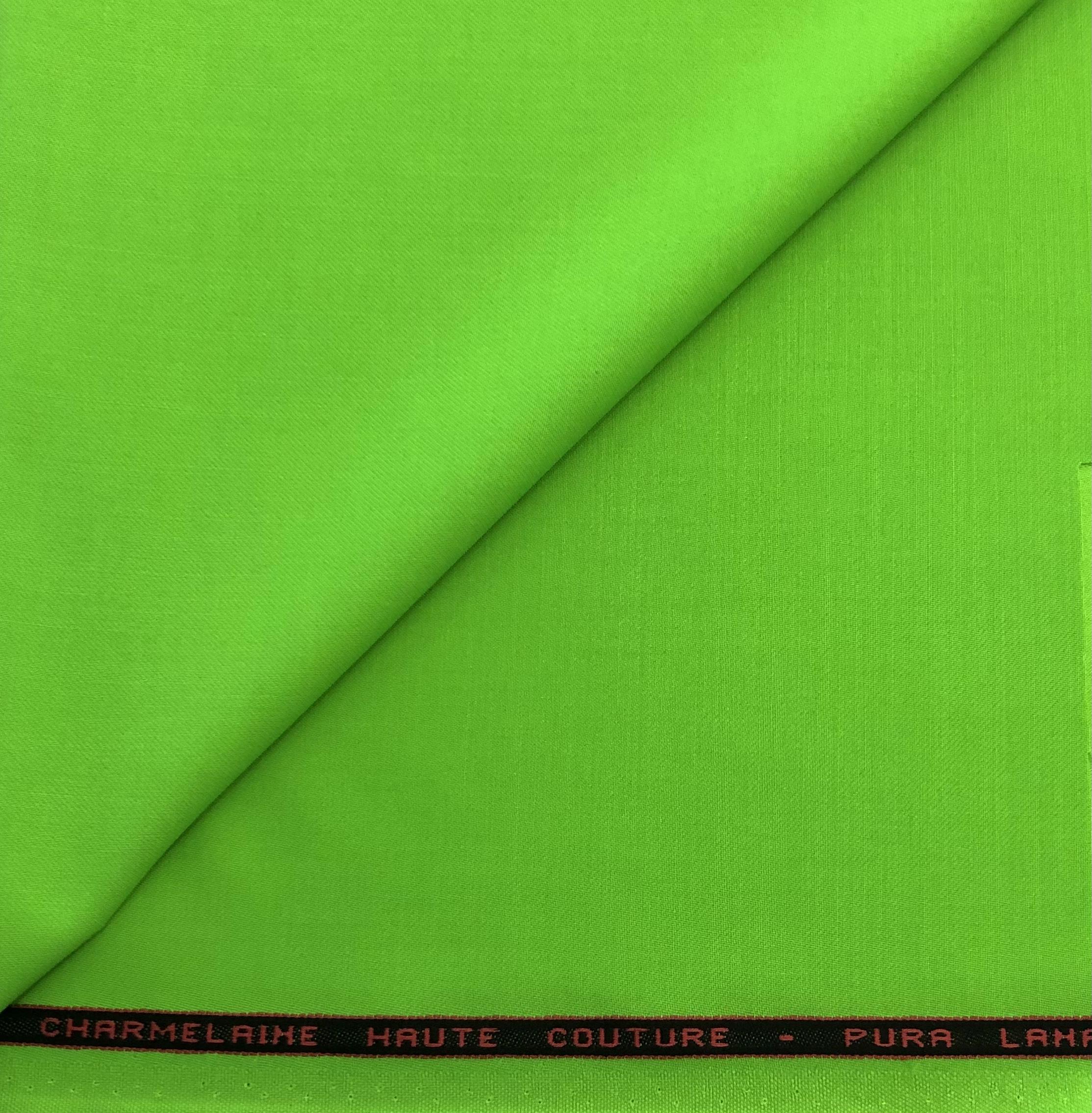 Italian Wool Twill Satin Faille in Fluorescent Green