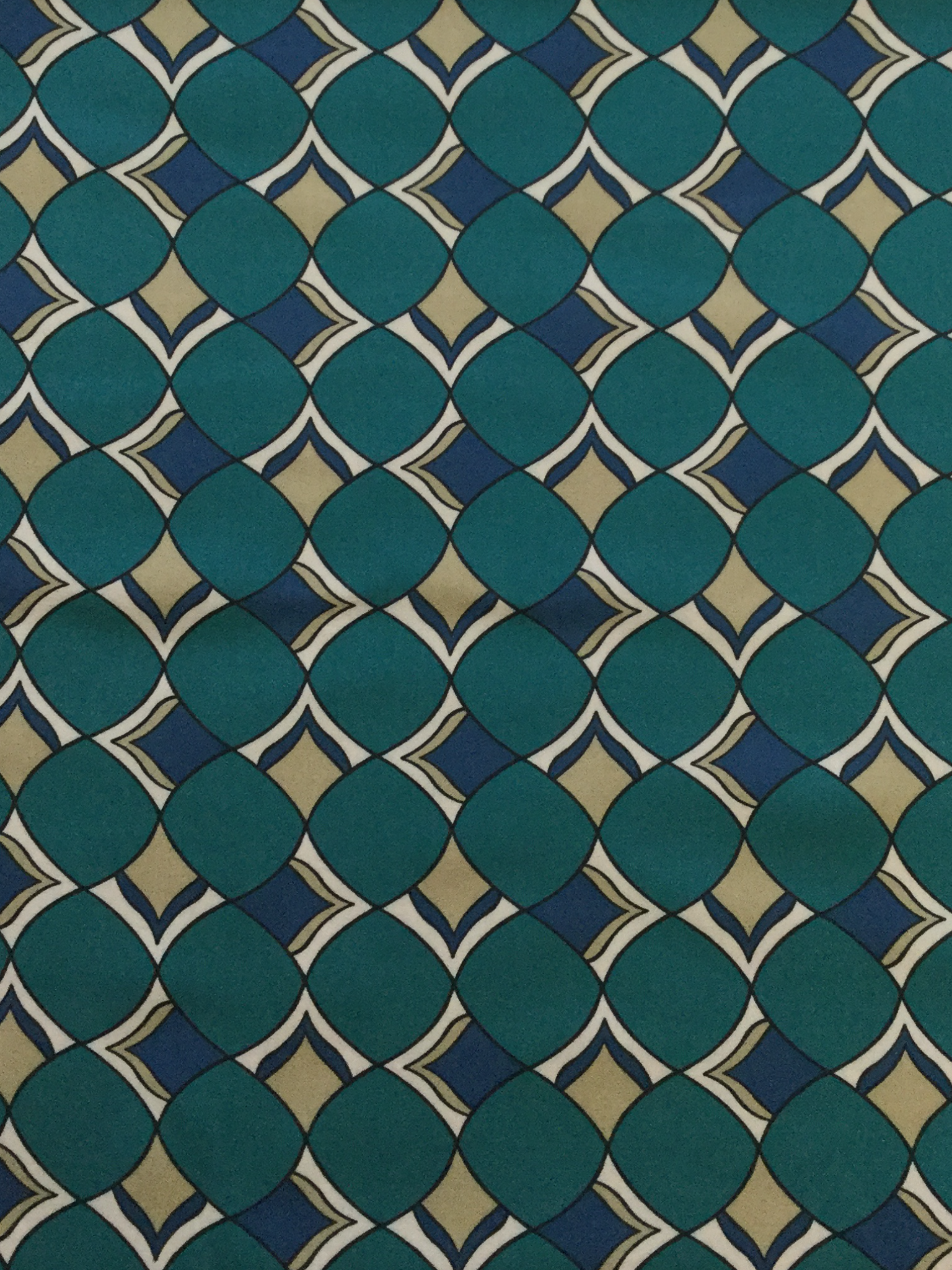 Italian Viscose Sateen Challis in Teal/ Navy/ Yellow