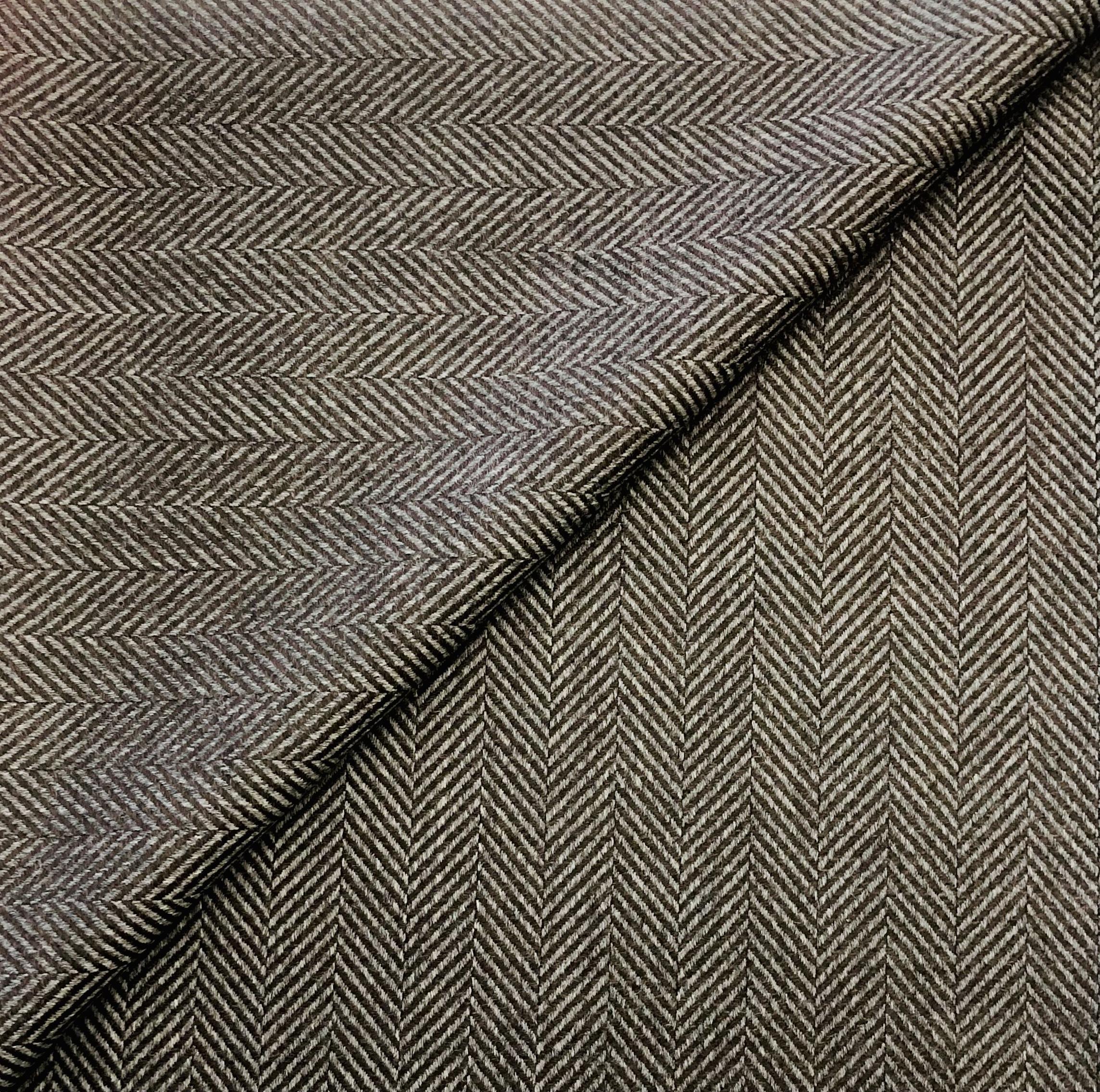 Italian Wool Herringbone Suiting in Marrone Grigio