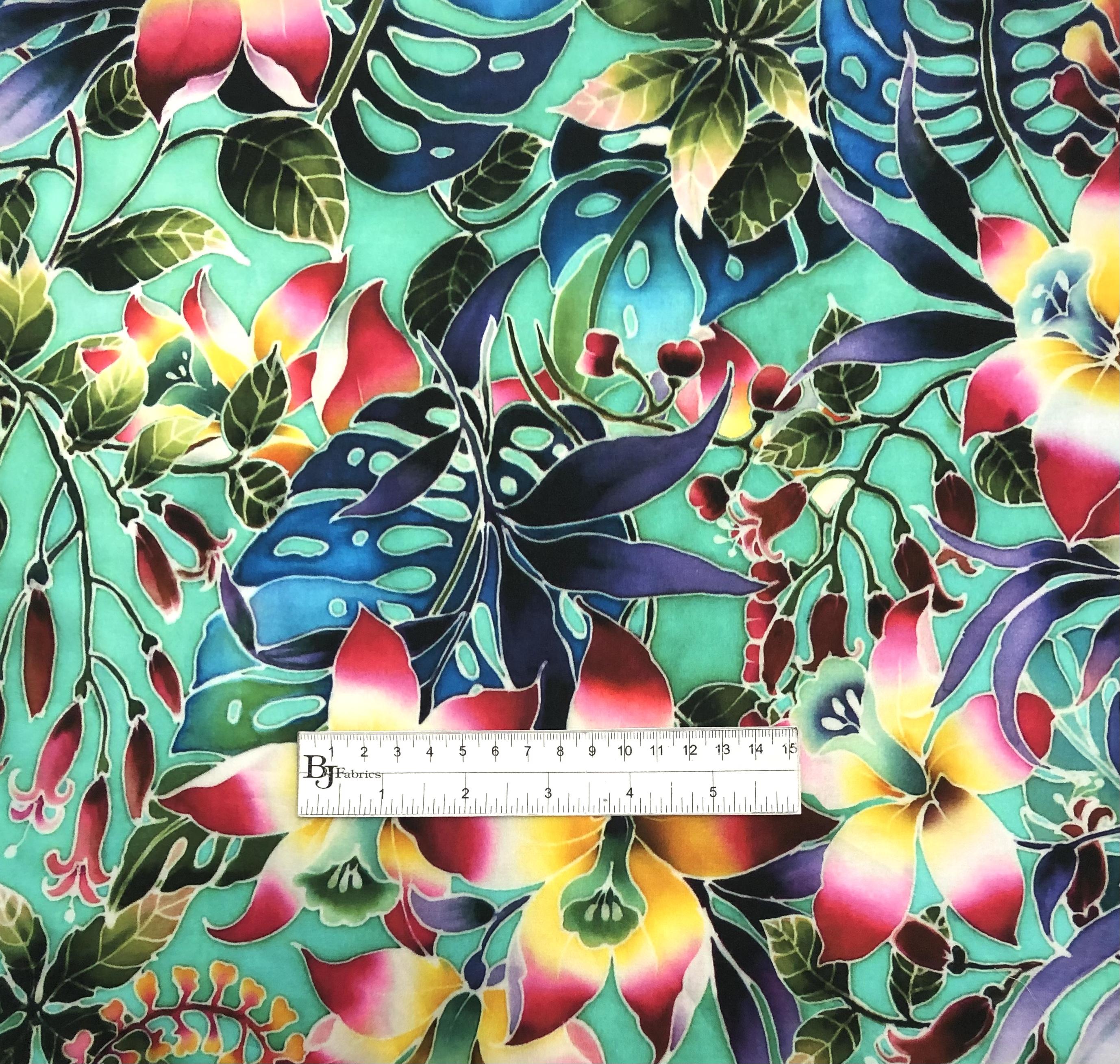 Italian Cotton Sateen Lawn Floral in Aqua