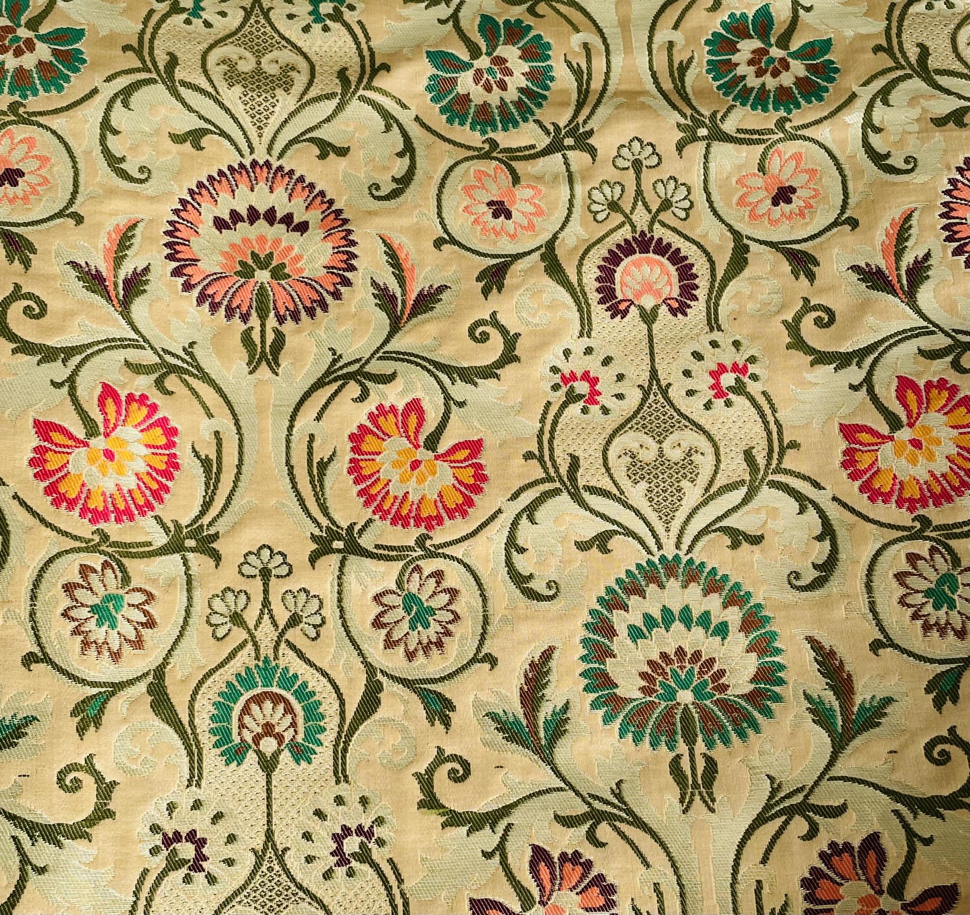 Metallic Brocade in Champagne Ground with Gold Multi-Color Floral