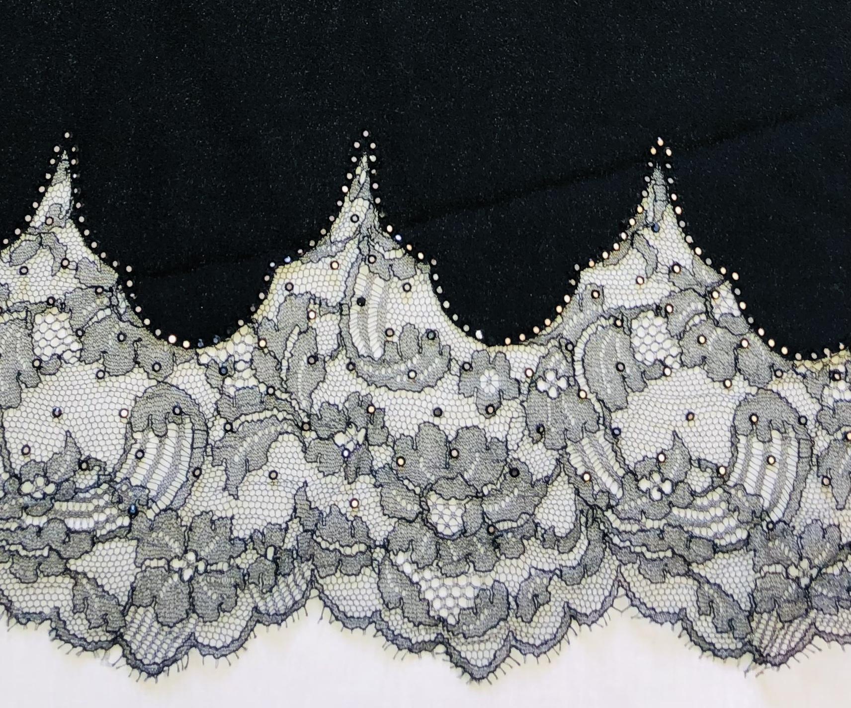 Made in Italy 100% Crepe with Crystal Encrusted Lace Scalloped Edge