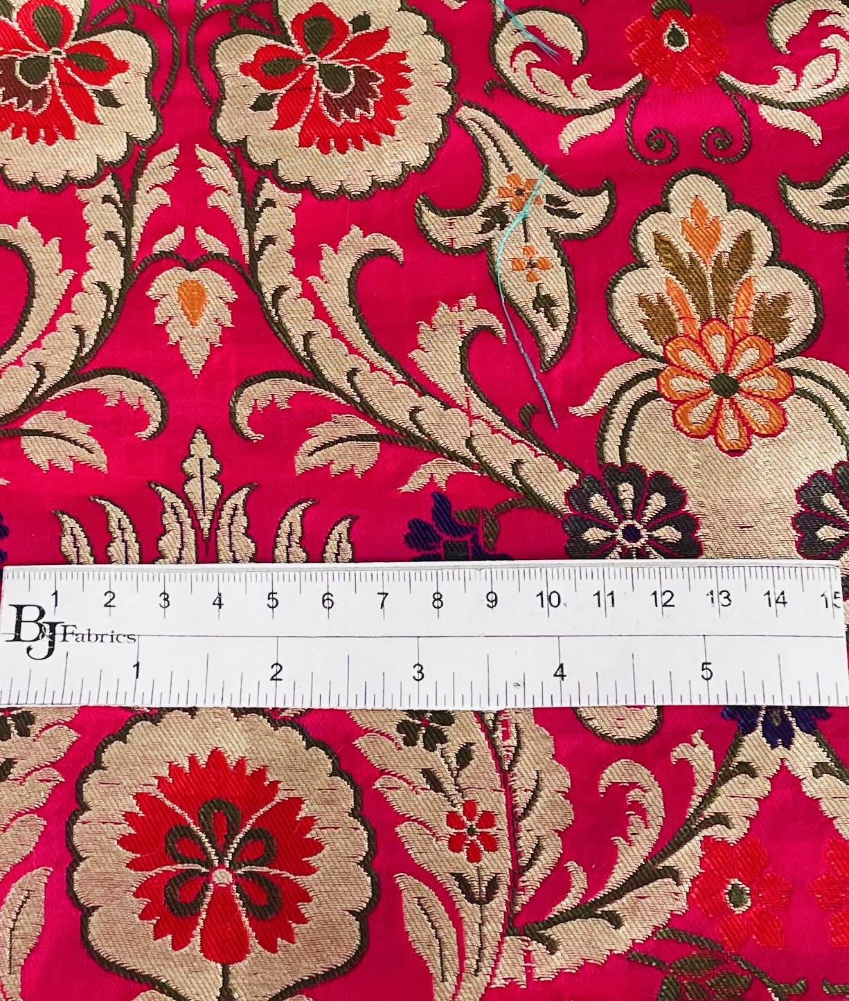 Metallic Brocade in Fuchsia Ground with Multi-Colored Gold Metallic Floral