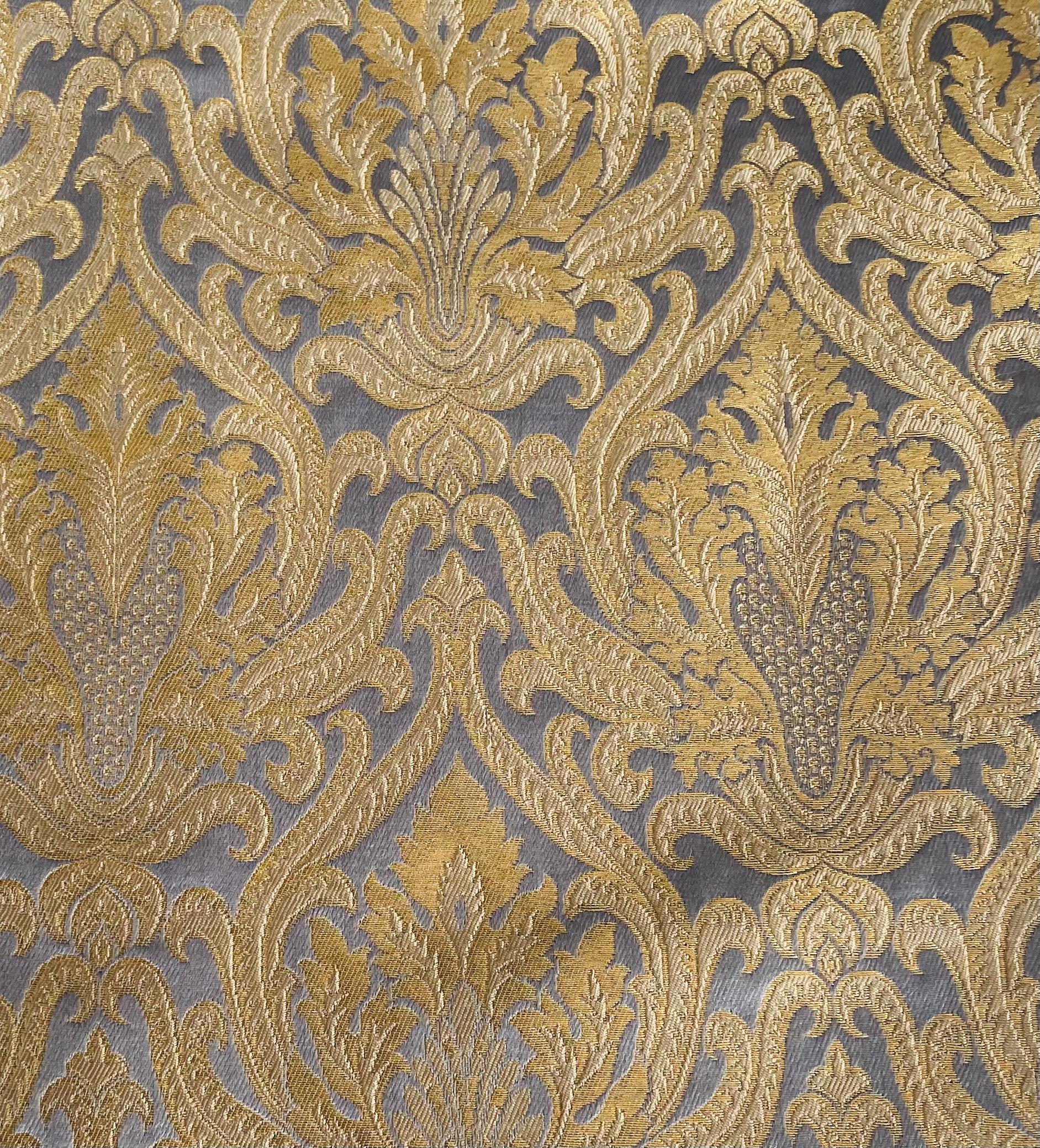 Metallic Brocade in Slate Blue and Gold Baroque Design