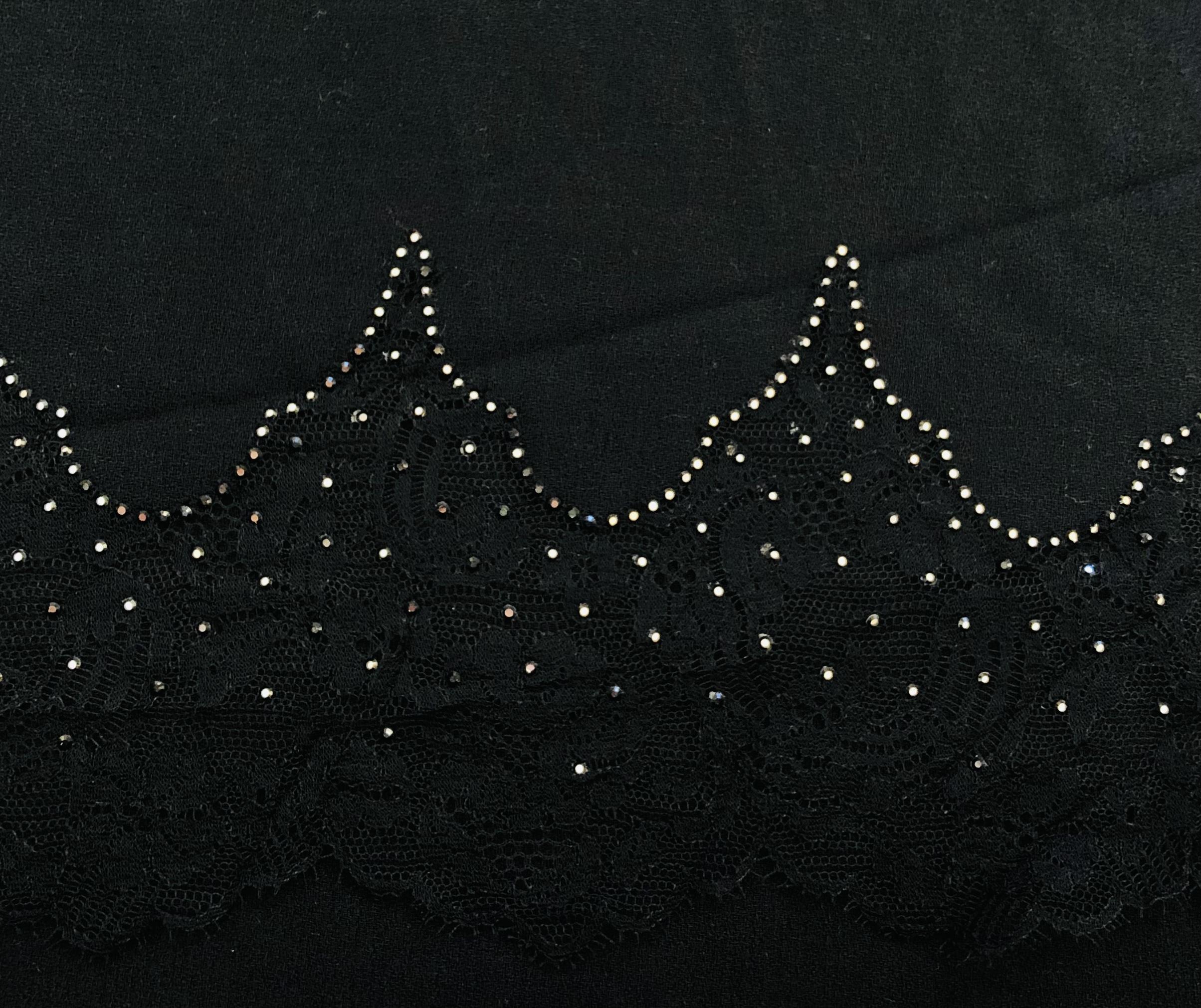 Made in Italy 100% Crepe with Crystal Encrusted Lace Scalloped Edge