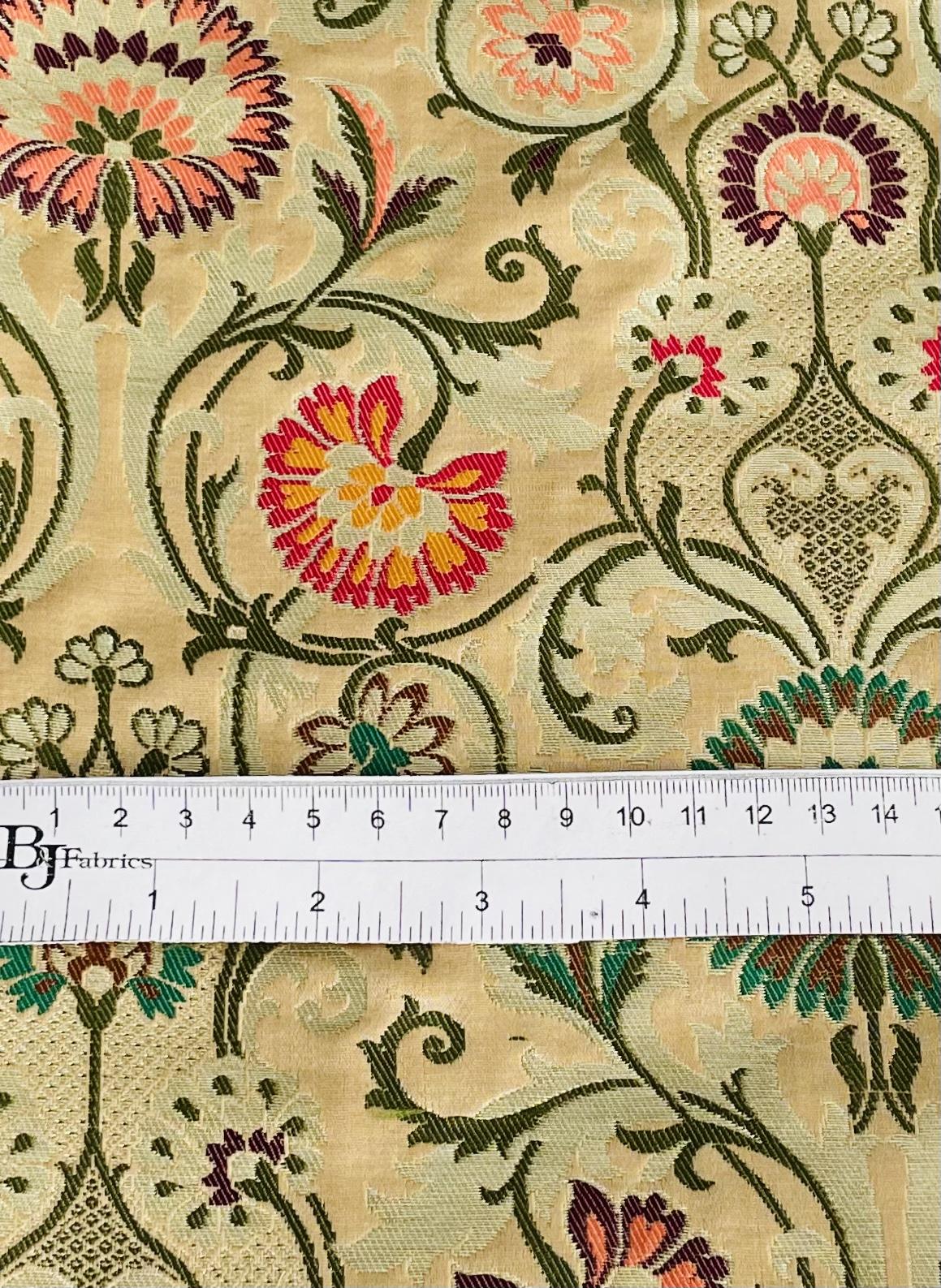 Metallic Brocade in Champagne Ground with Gold Multi-Color Floral