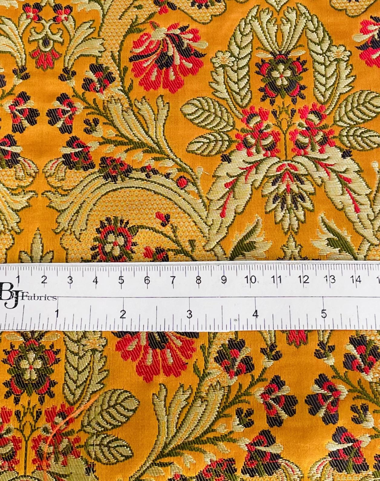 Metallic Brocade in Orange Ground with Multi-Colored Gold Metallic Floral