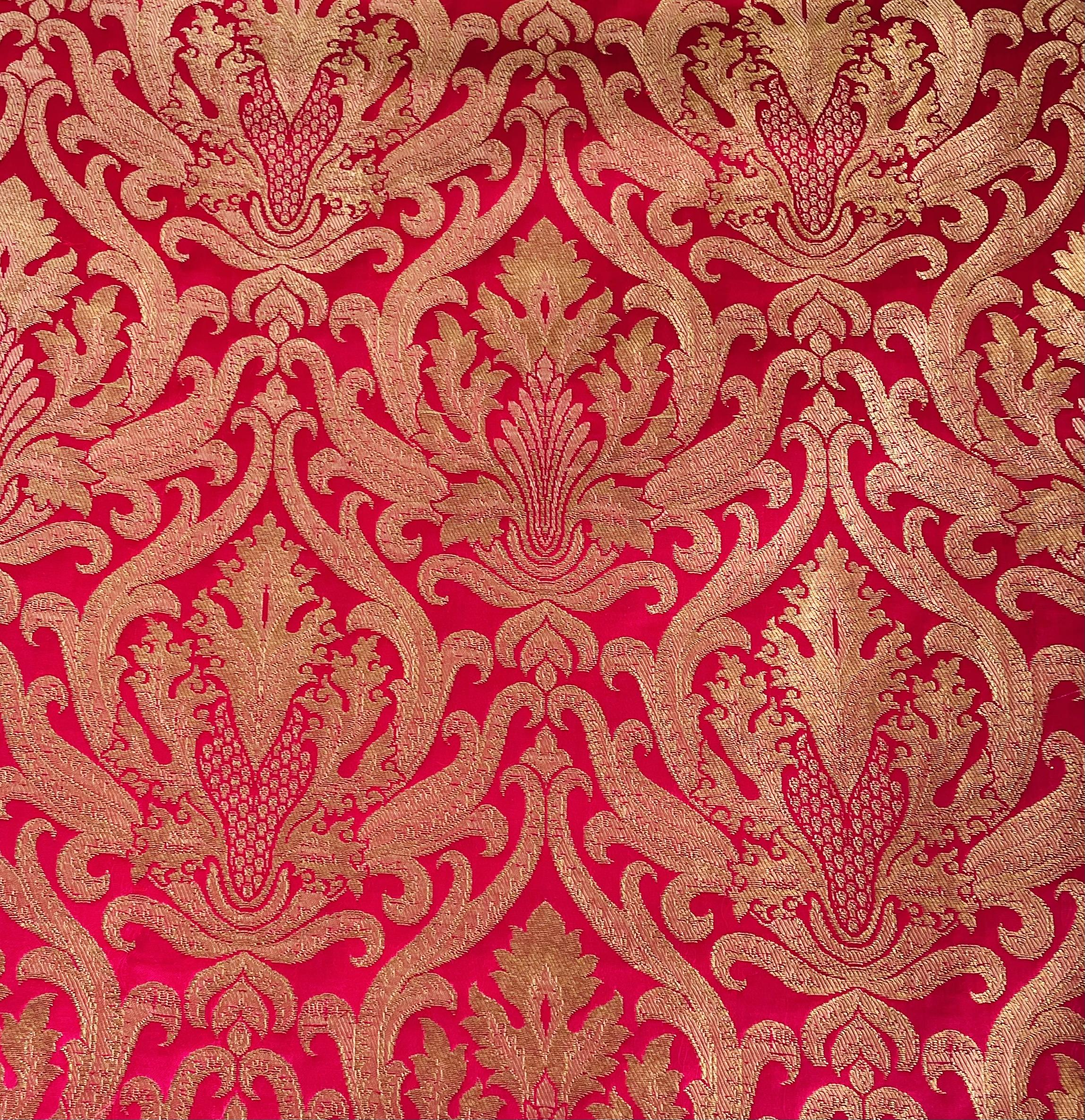 Metallic Brocade in Fuchsia and Gold Baroque Design