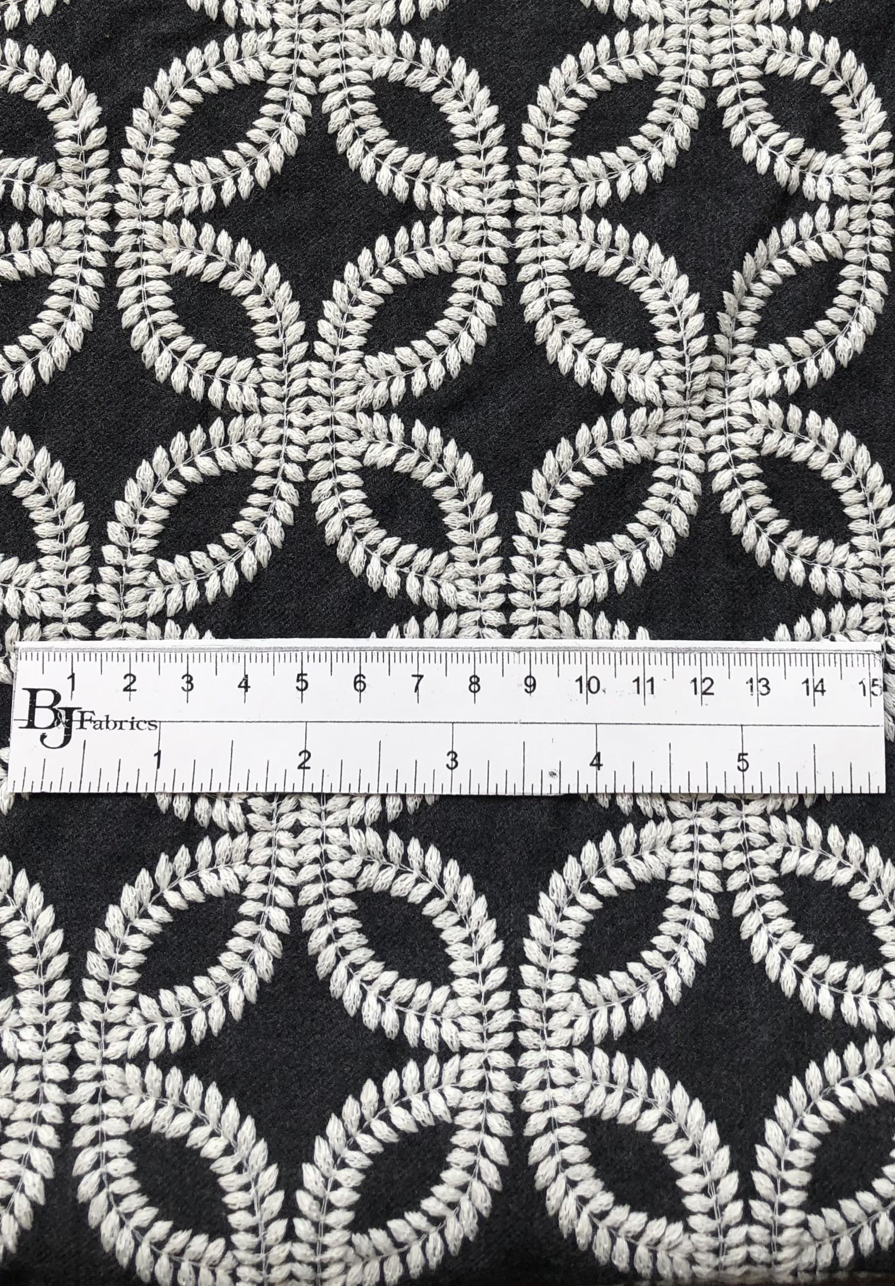 Made in Italy Embroidered Wool in a Leaf Geometric Pattern