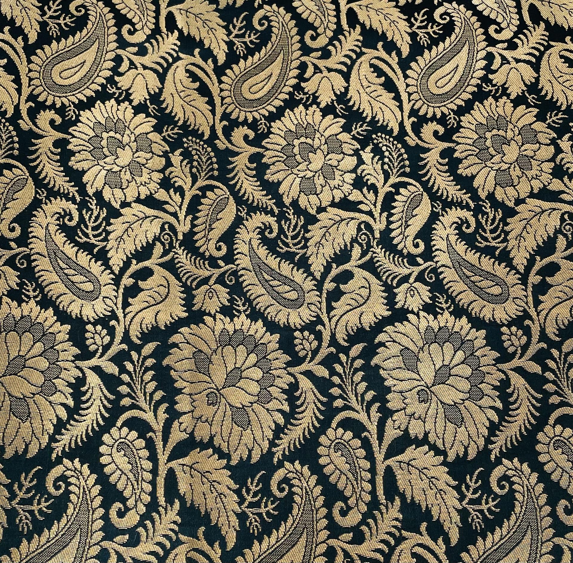 Metallic Brocade in Navy and Gold Floral/Paisley