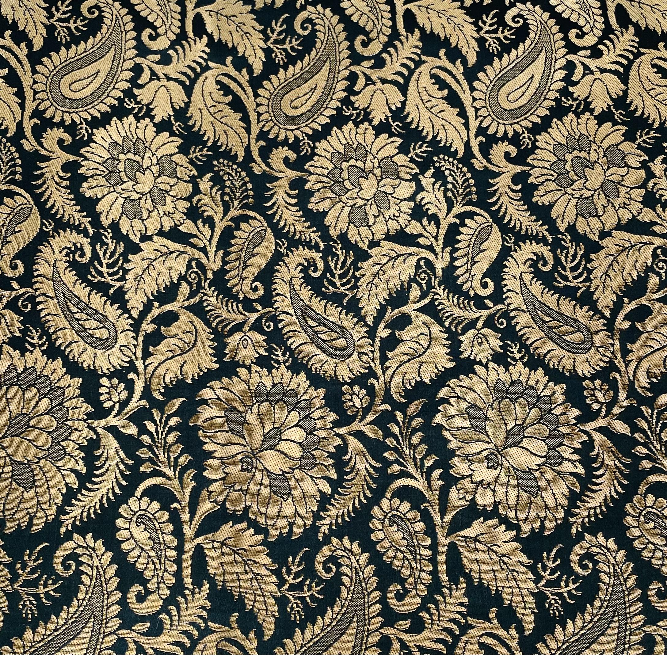 Metallic Brocade in Navy and Gold Floral/Paisley