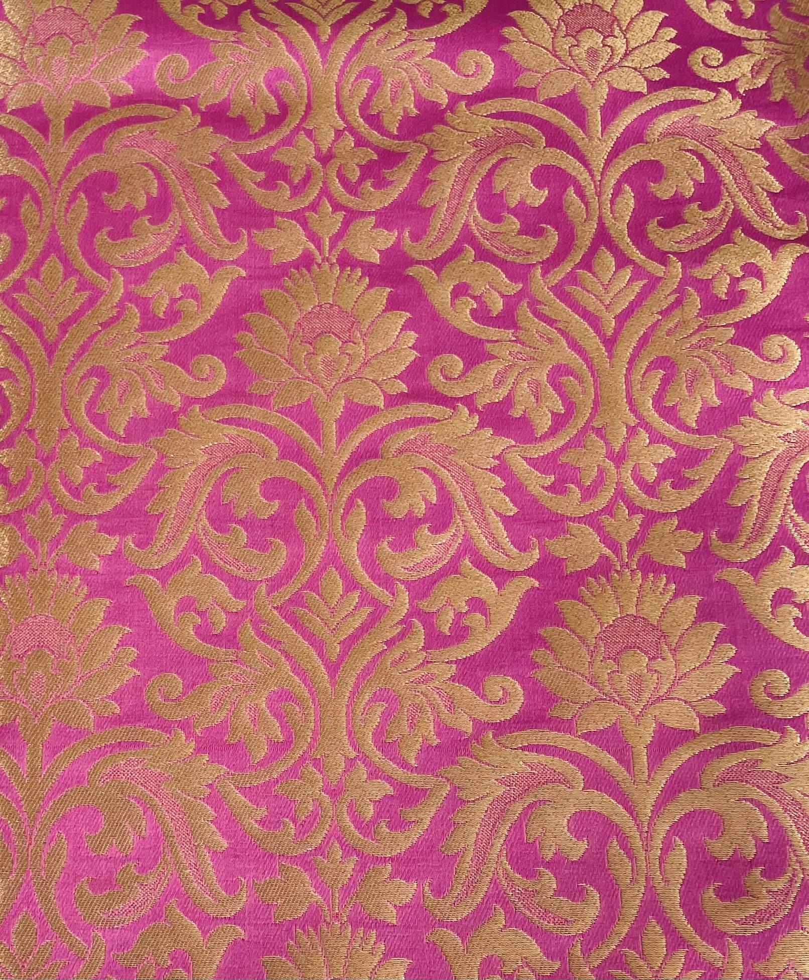 Metallic Brocade in Fuchsia Ground with Gold Metallic Floral