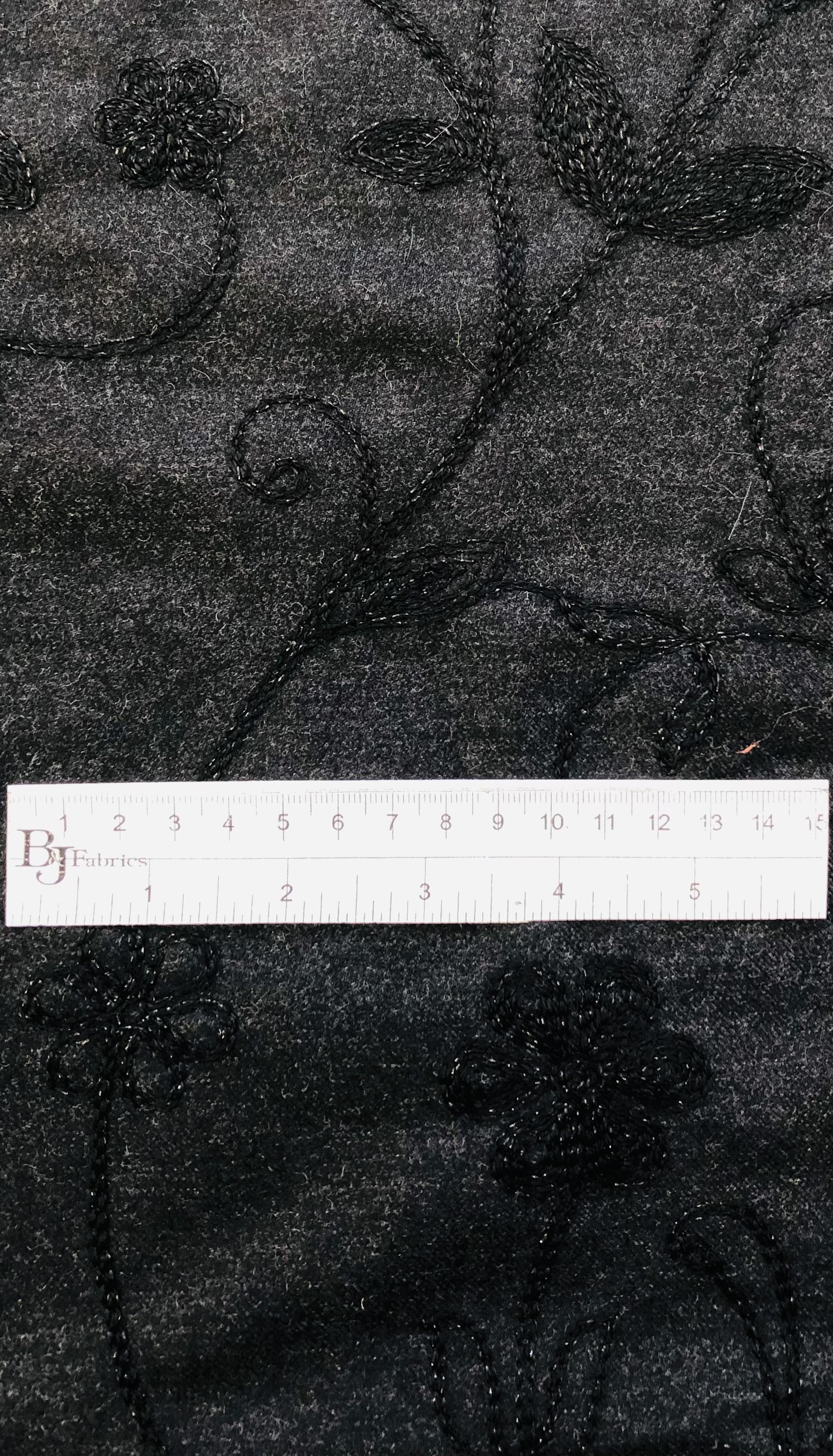 Made in Italy 100% Wool Flannel with Floral Embroidery