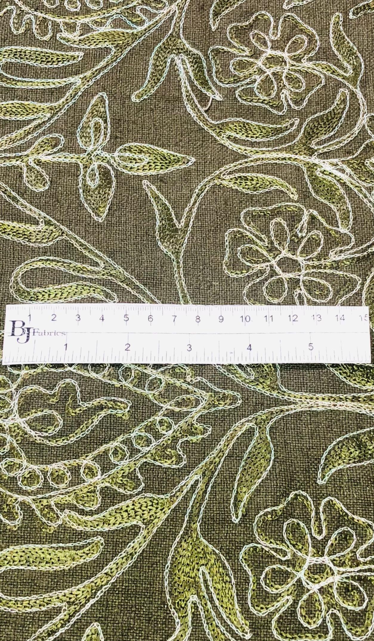 Made in India 100% Silk Matka Embroidery in Olive