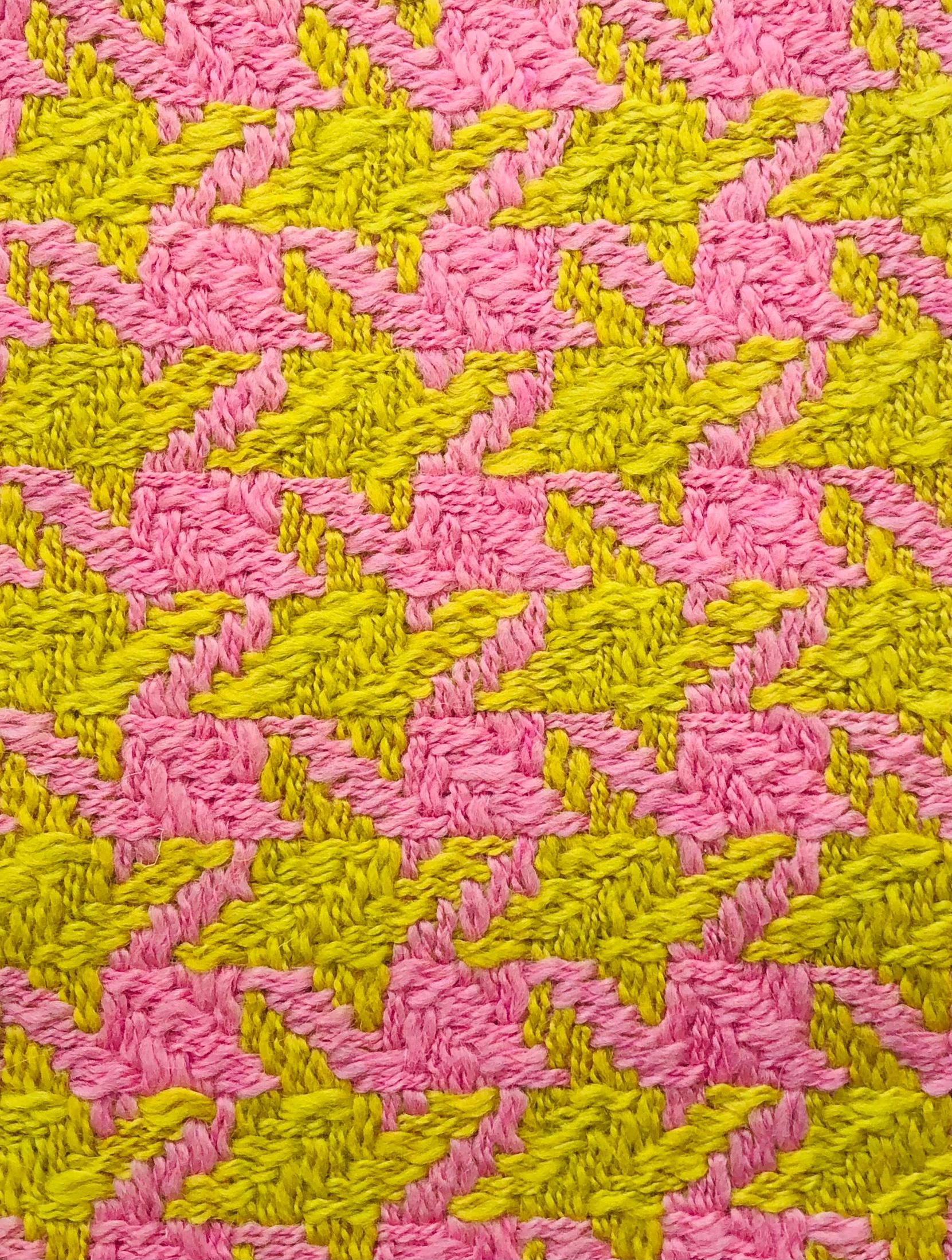 Made in France 100% Wool Tweed Giant Houndstooth in Pink and Charteurese