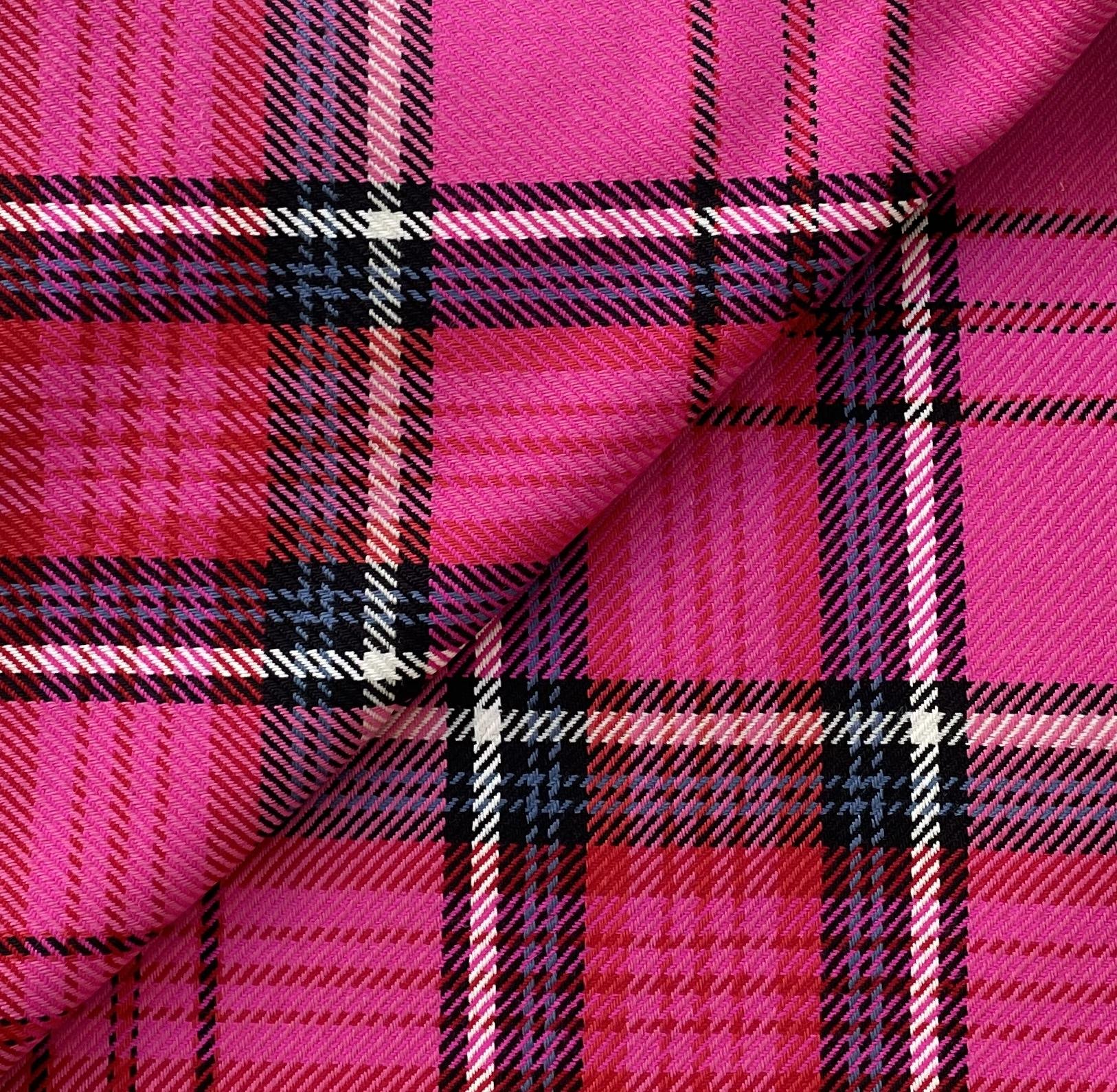 Italian Wool Cotton Tartan Plaid in Fuschia