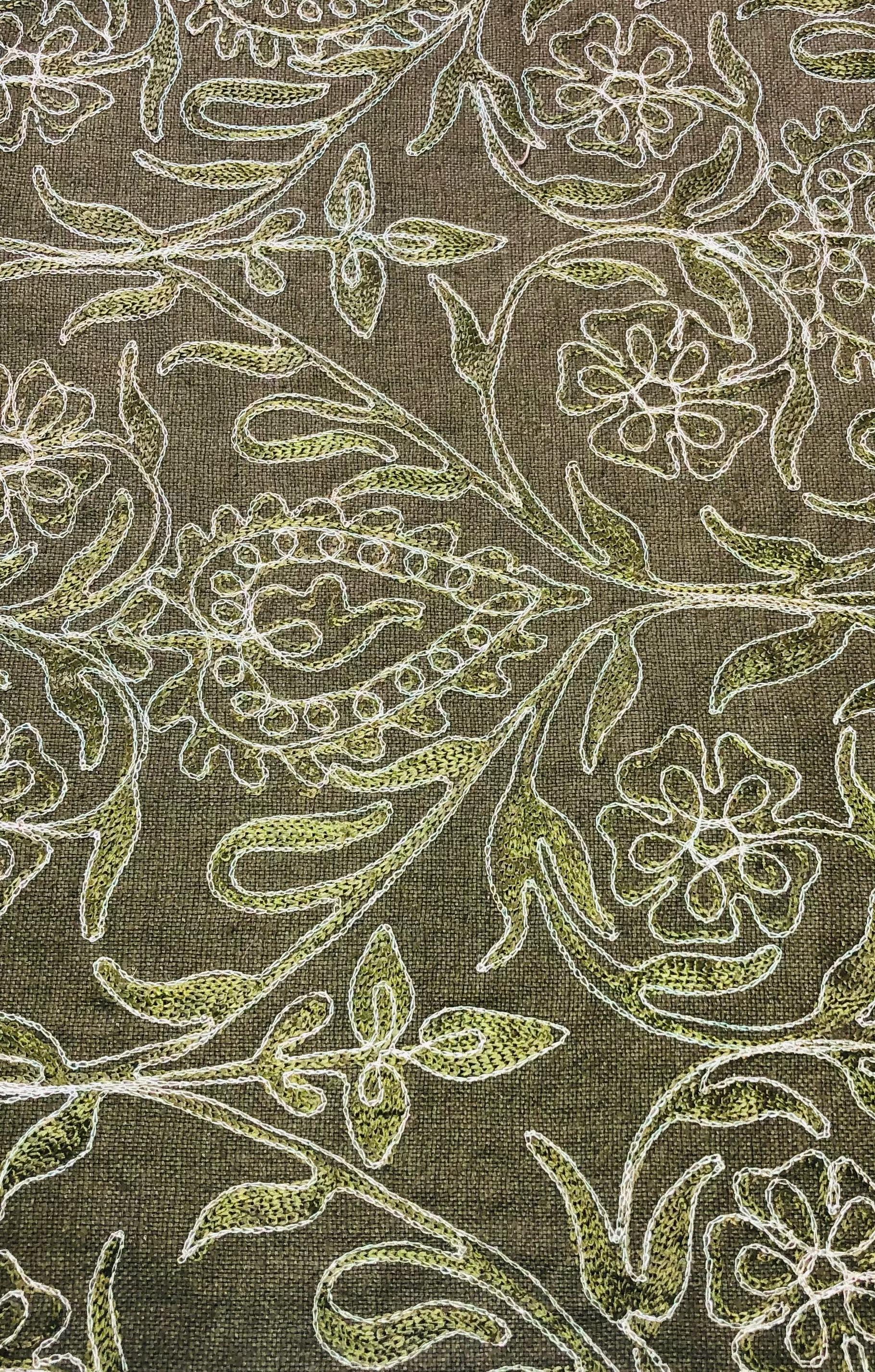 Made in India 100% Silk Matka Embroidery in Olive