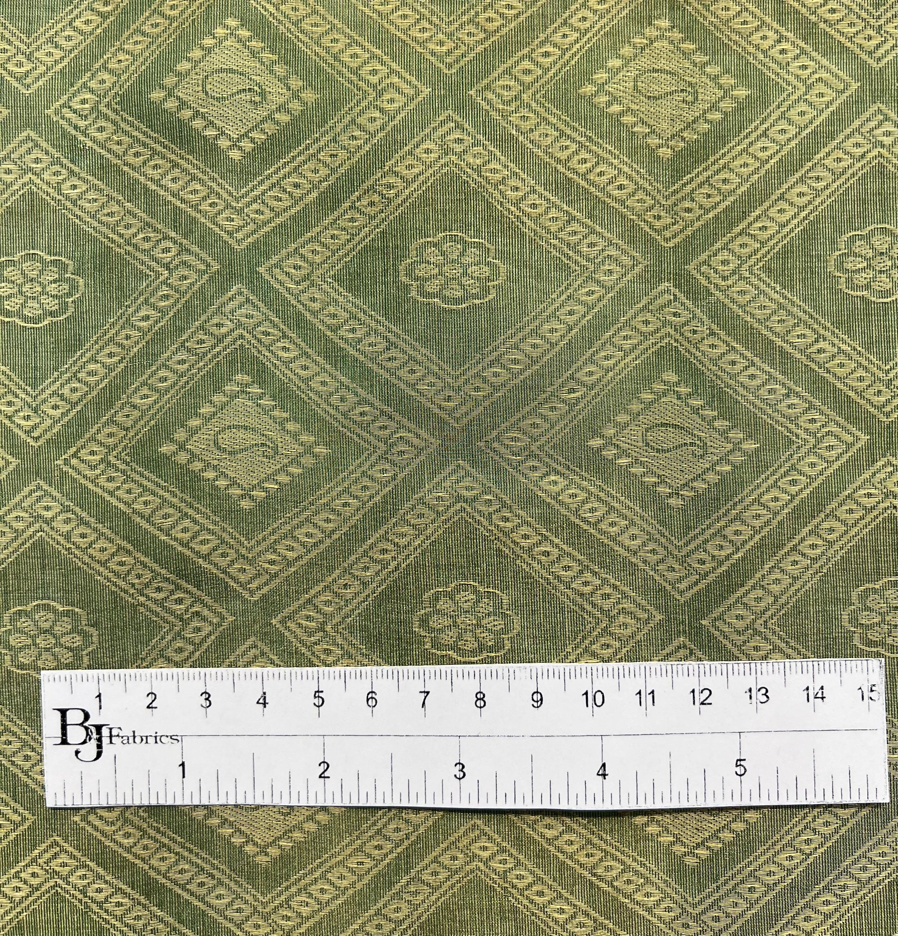 Silk & Metallic Jacquard Organza in Green/Gold