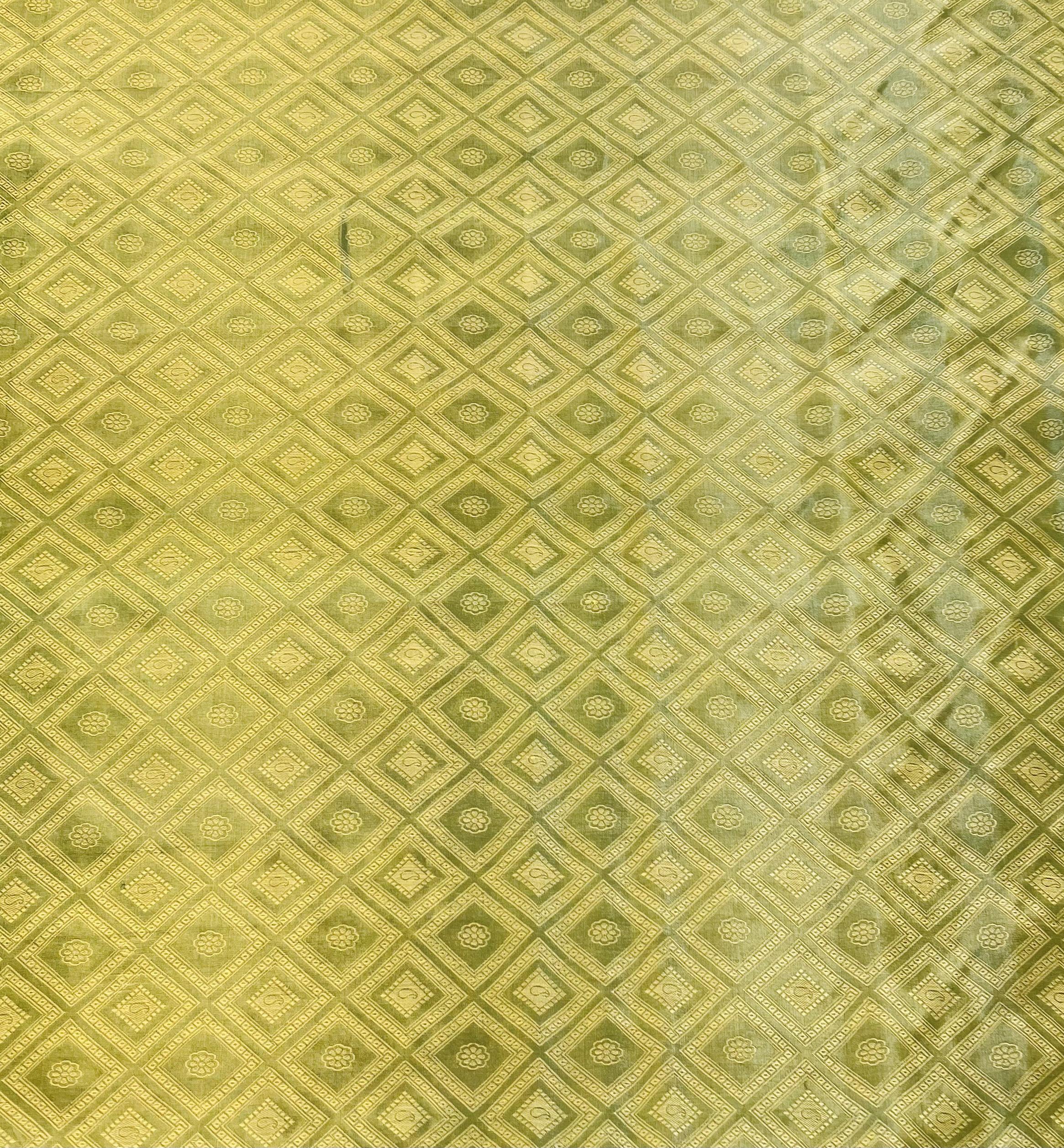 Silk & Metallic Jacquard Organza in Green/Gold