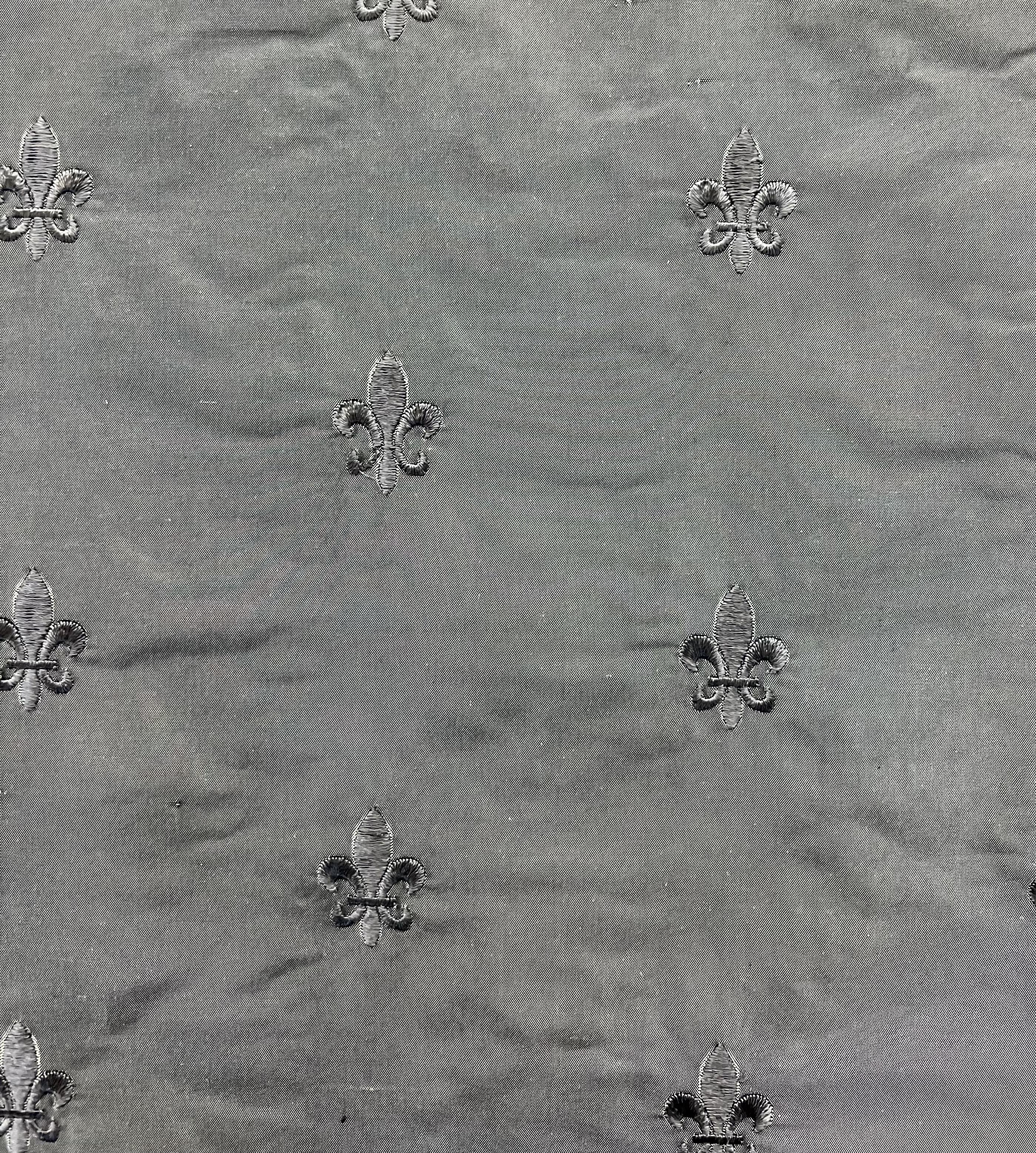 Fleur-De-Lis Embroidered Silk Taffeta in Grey
