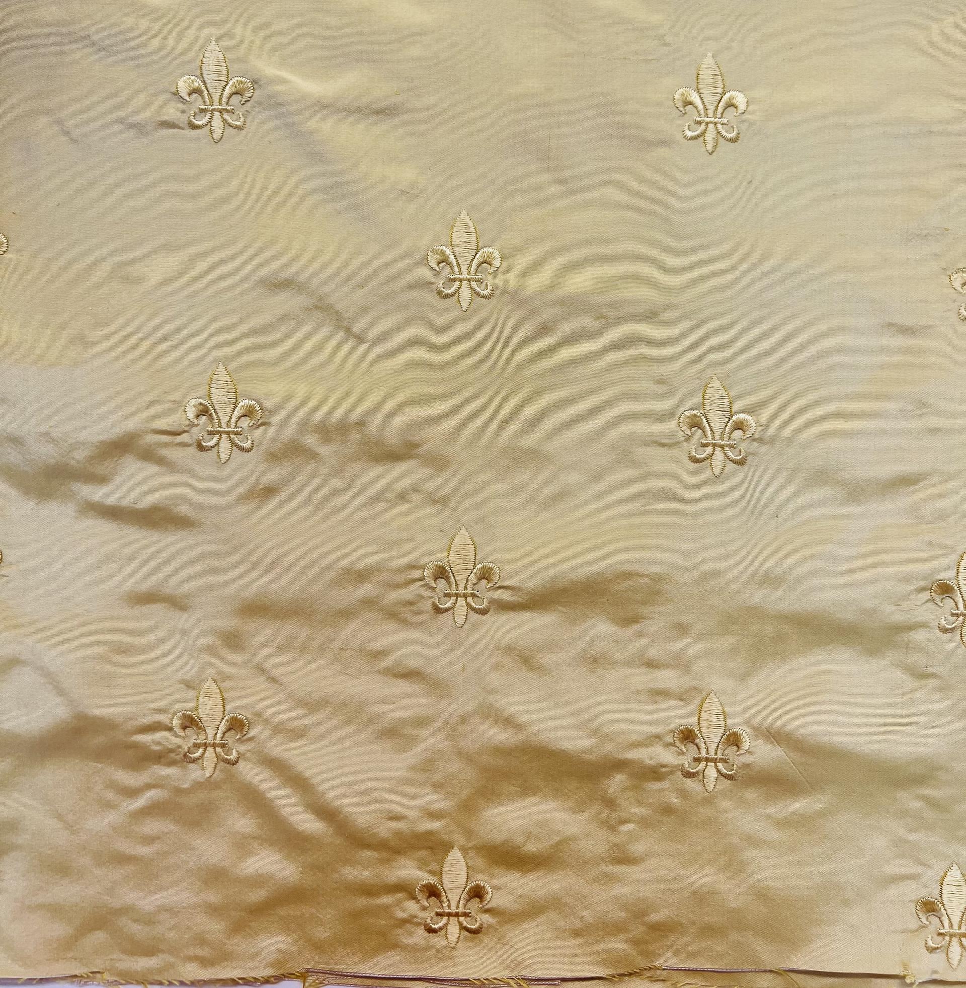 Fleur-De-Lis Embroidered Silk Taffeta in Corn