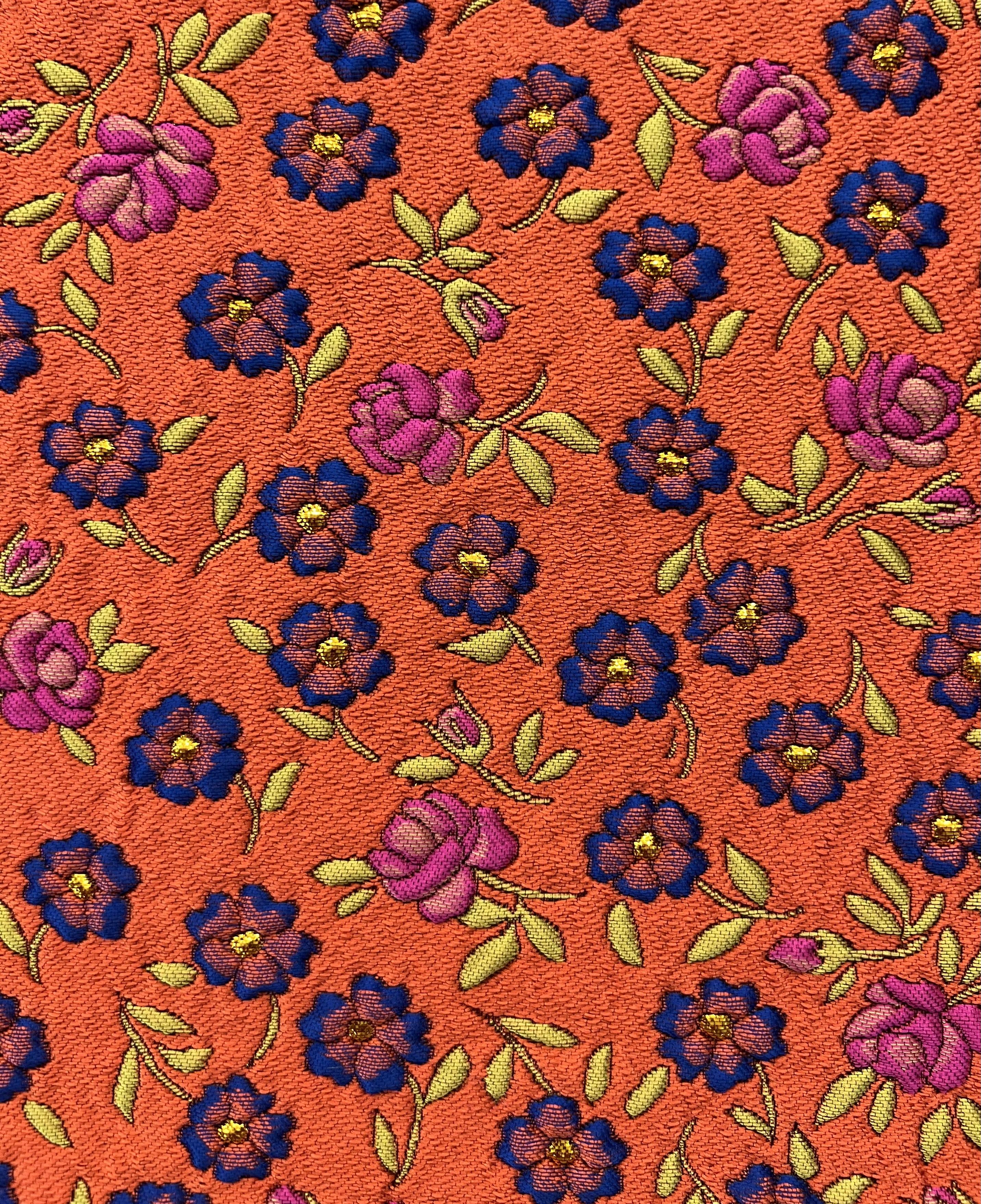 Multicolor Floral Jacquard Brocade in Terracotta