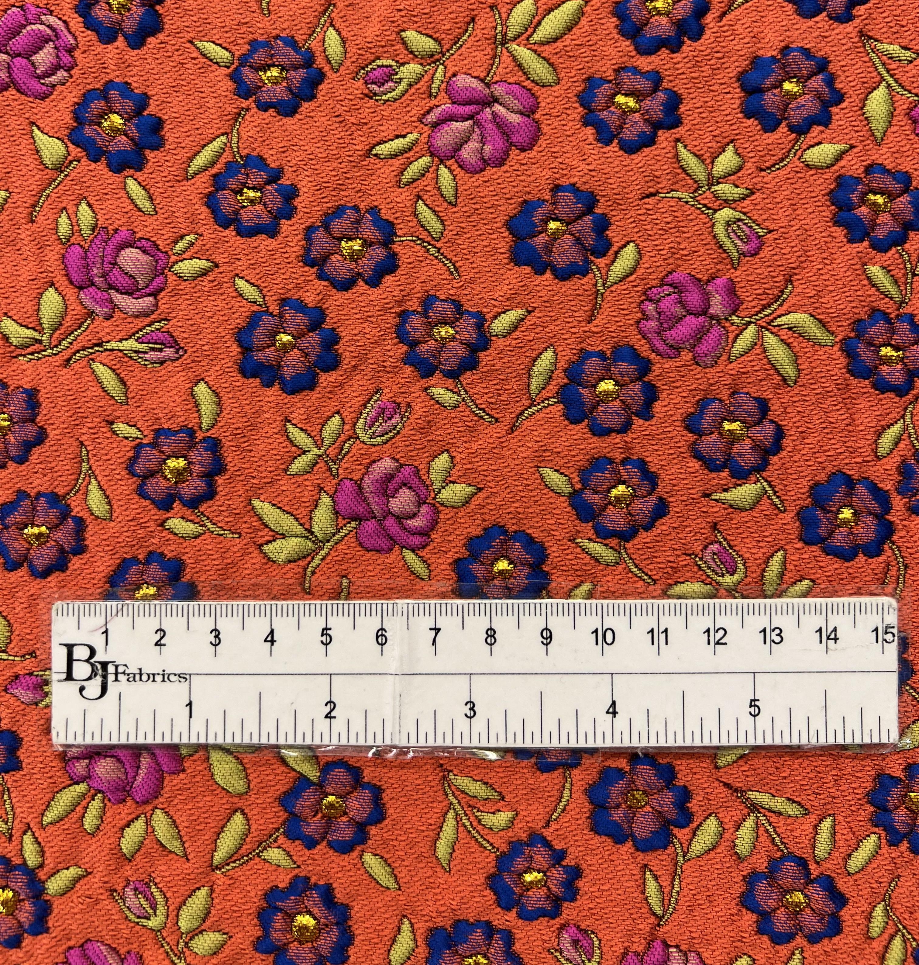 Multicolor Floral Jacquard Brocade in Terracotta