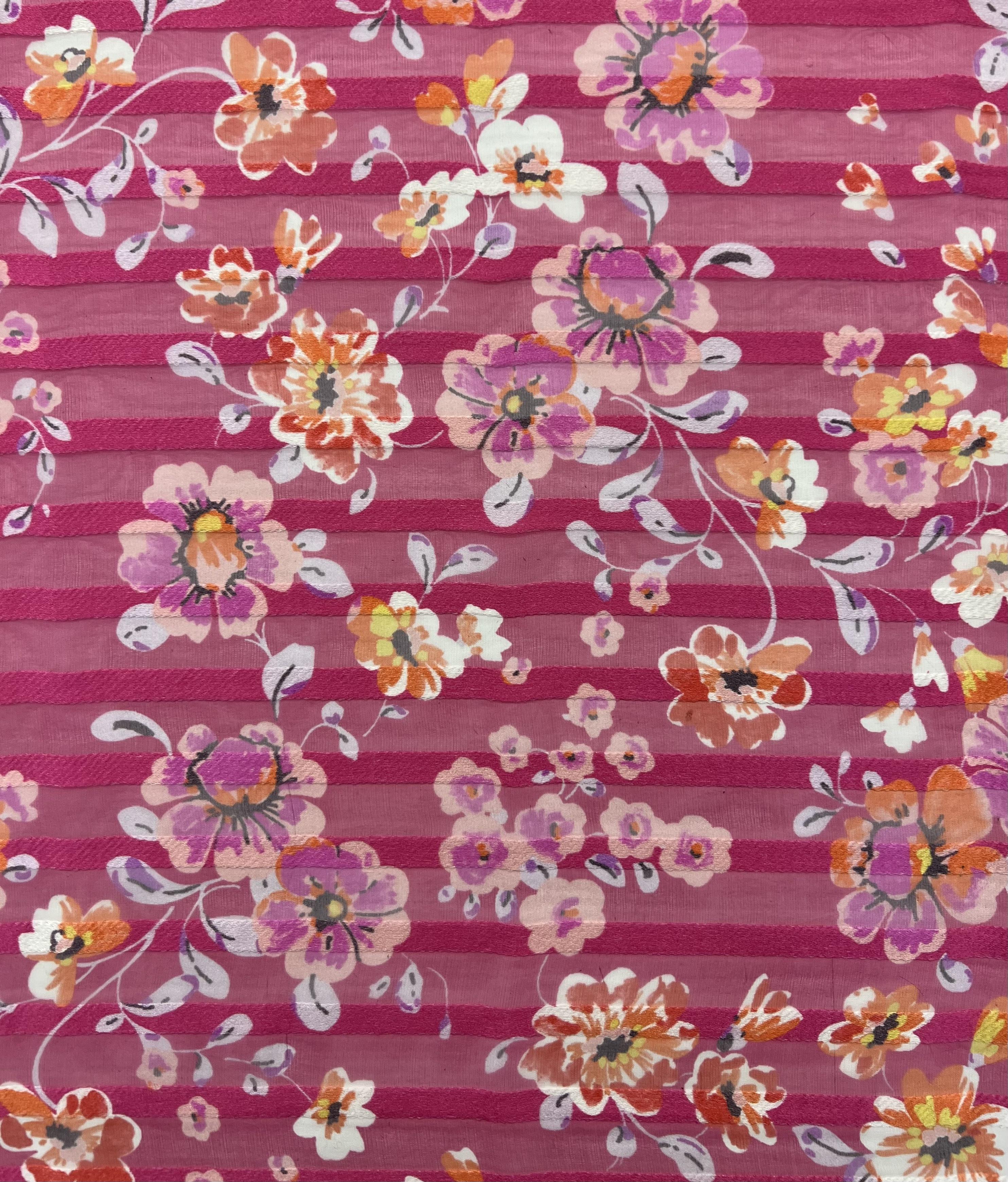 Printed Silk Satin Shadow Stripe Chiffon