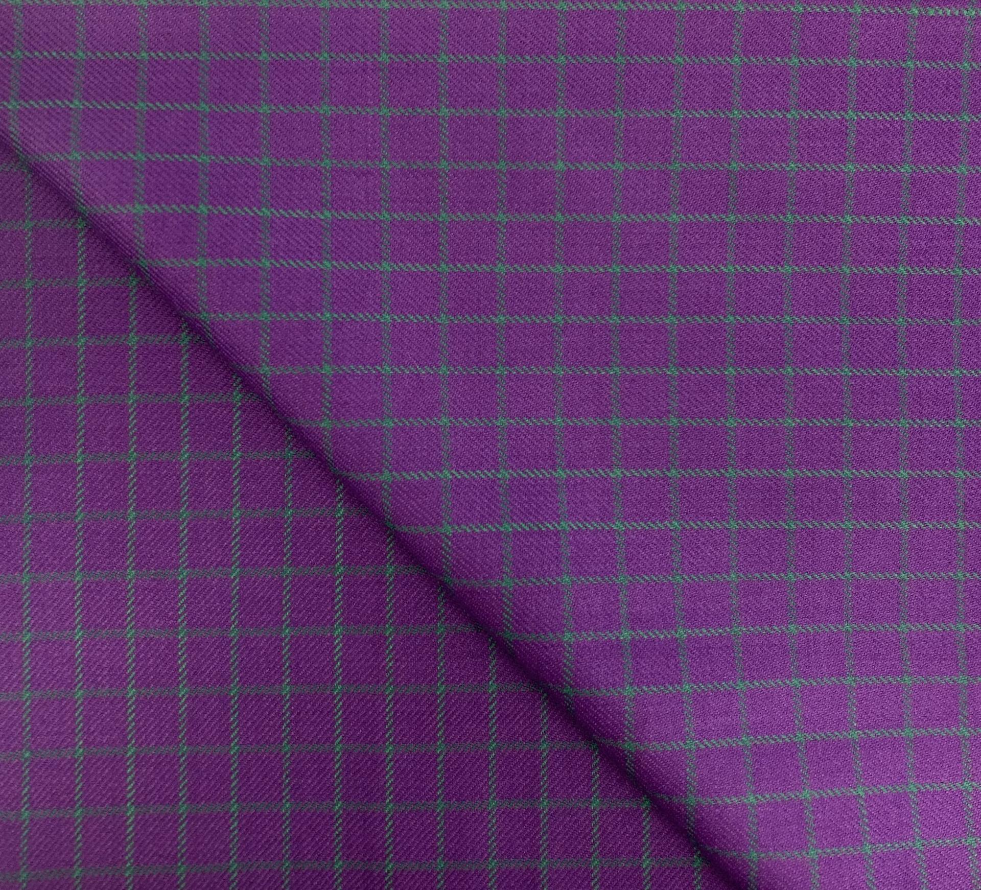 Italian Wool Windowpane Suiting in Purple & Green