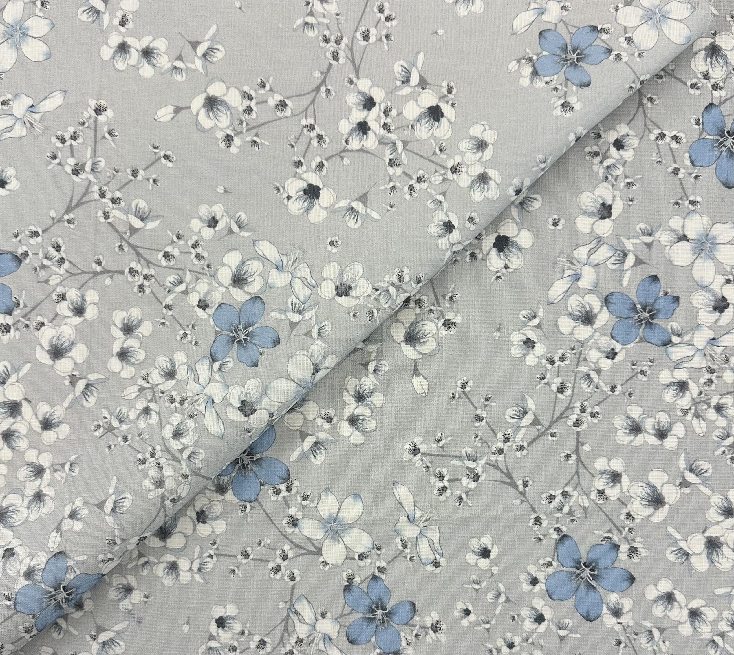 Linen Handkerchief Floral in Grey Blue