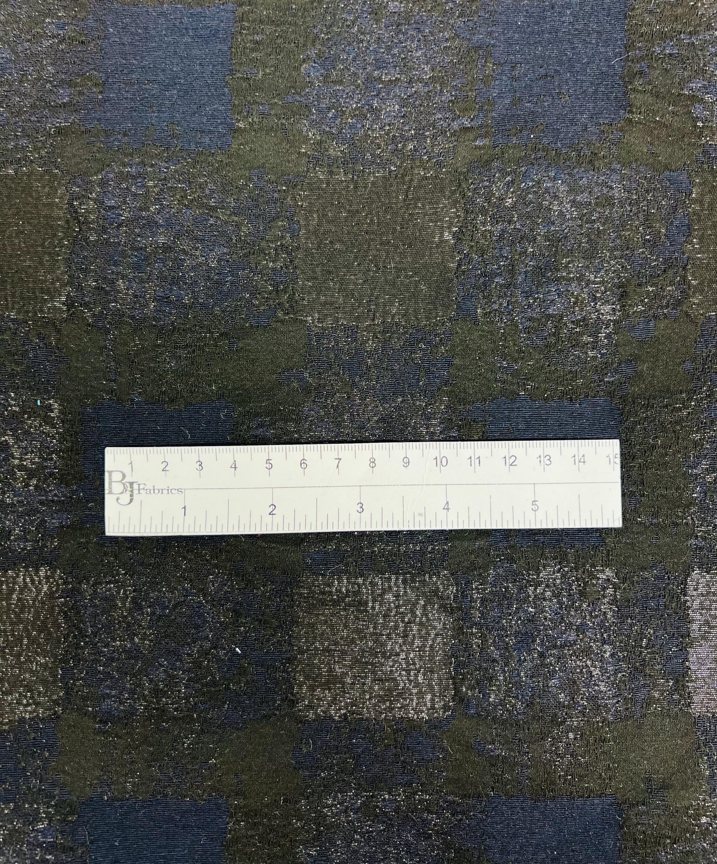 Abstract Check Brocade in Metallic Navy/Black