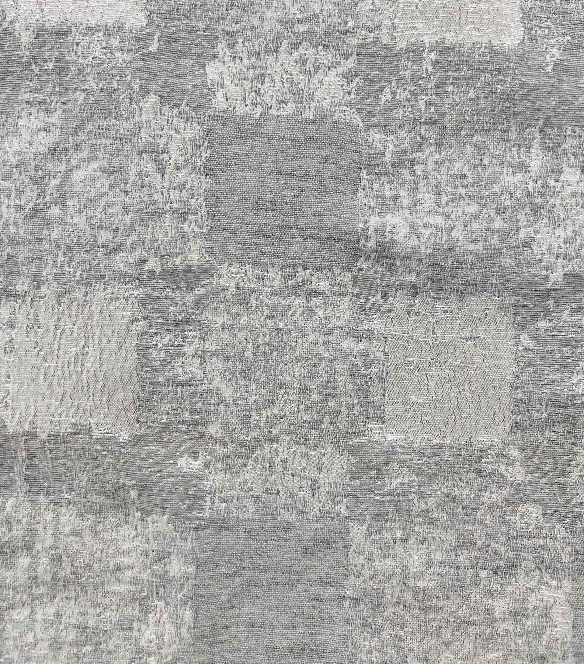 Abstract Check Brocade in White/silver Metallic