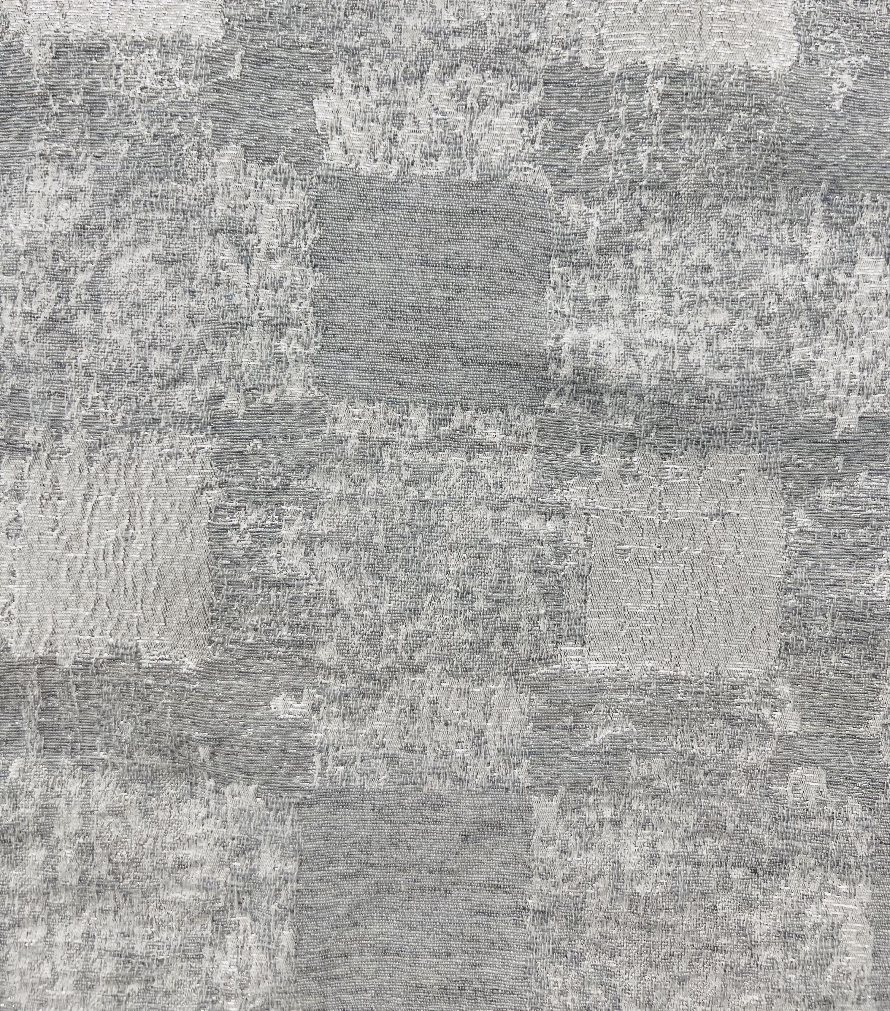 Abstract Check Brocade in White/silver Metallic