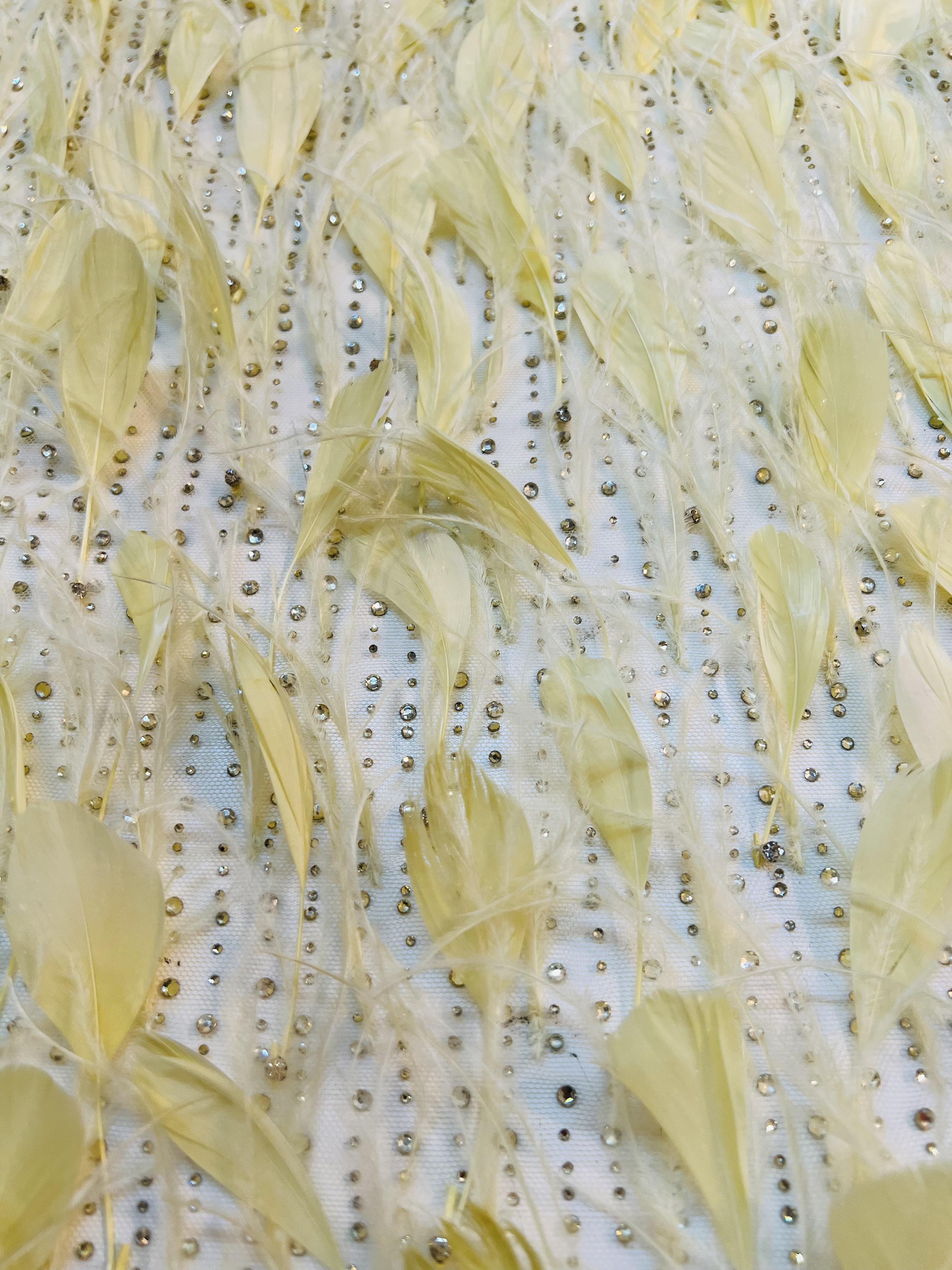 Couture Crystal with Striped Coq and Ostrich Feather in Yellow