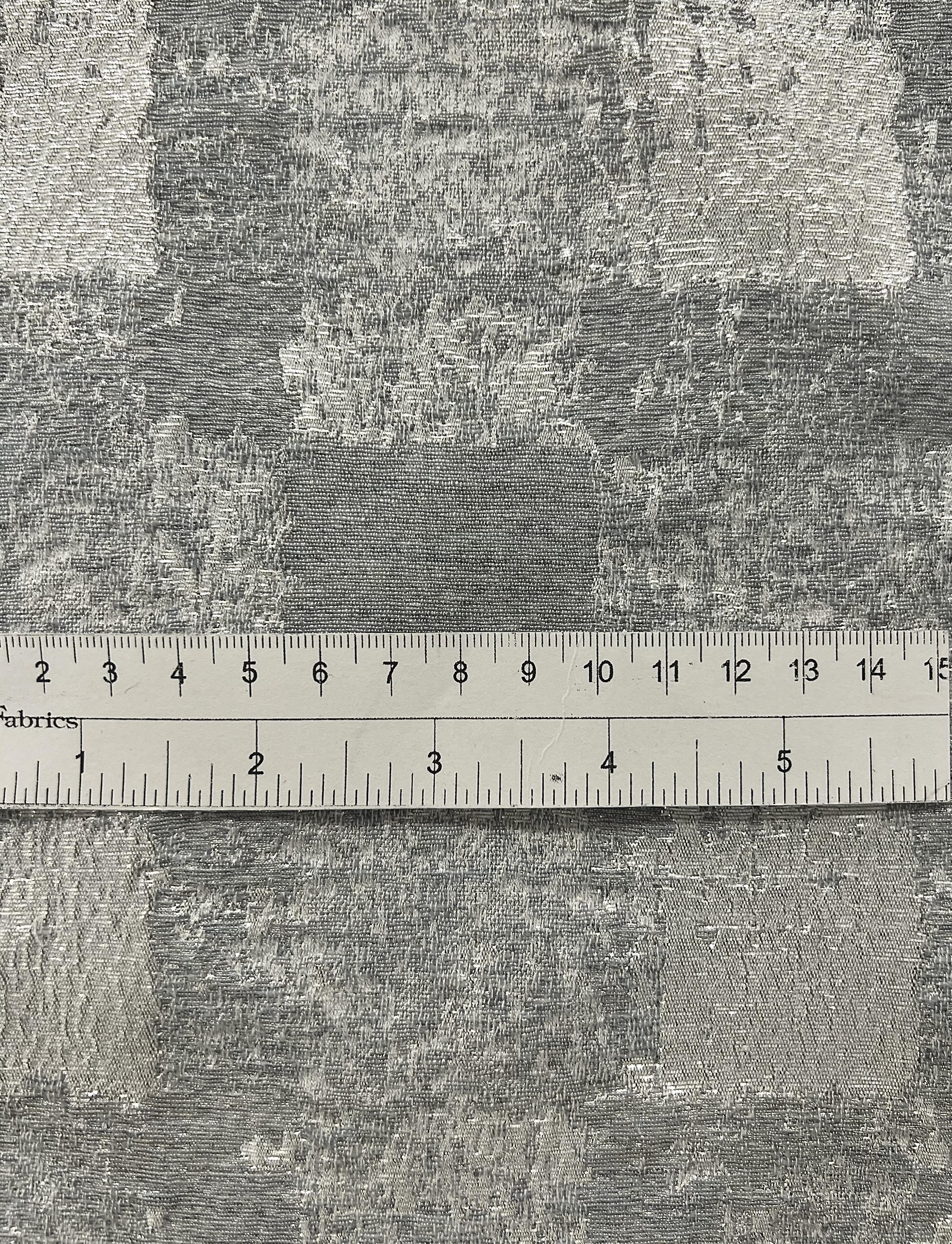 Abstract Check Brocade in White/silver Metallic