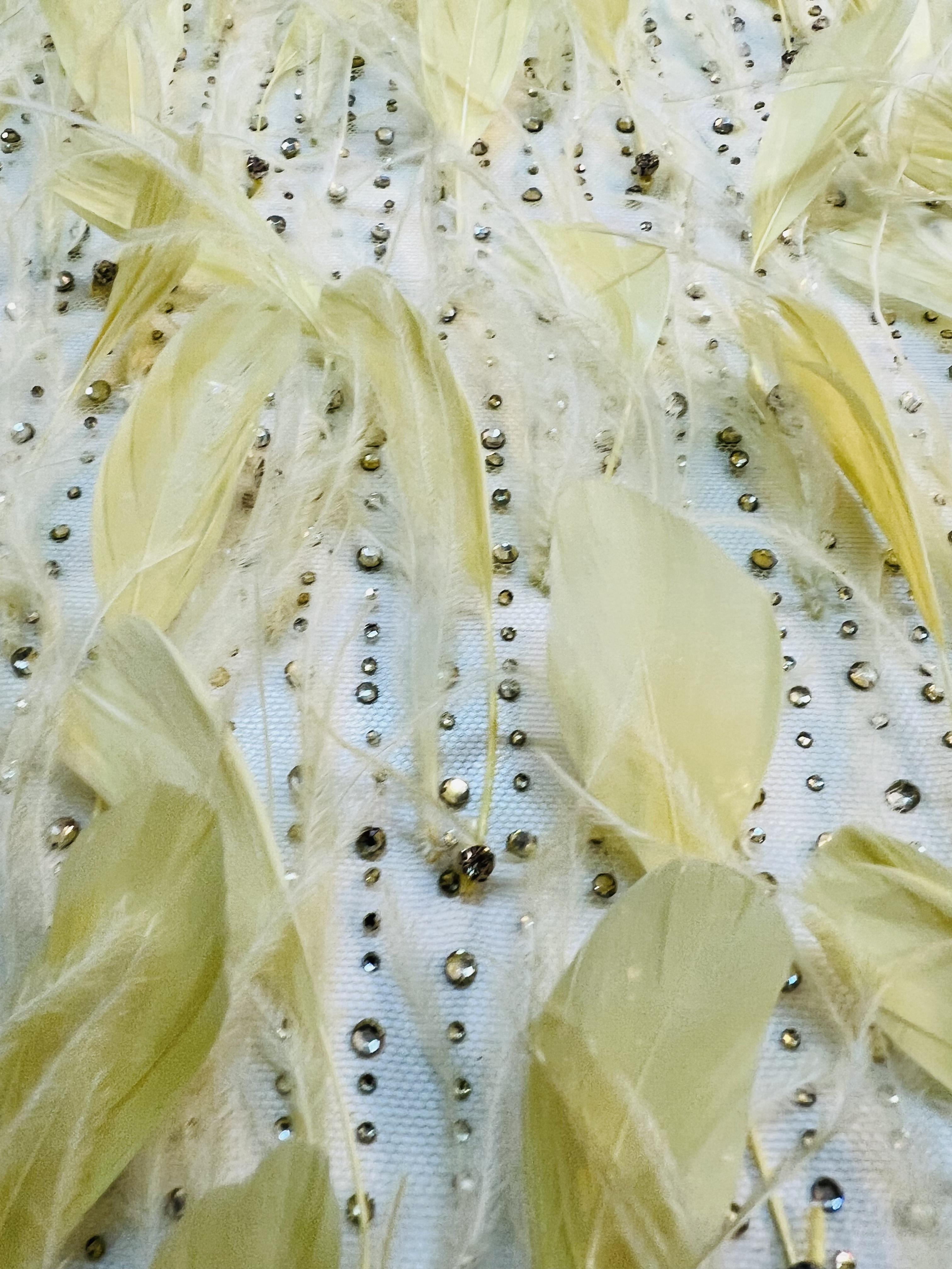 Couture Crystal with Striped Coq and Ostrich Feather in Yellow